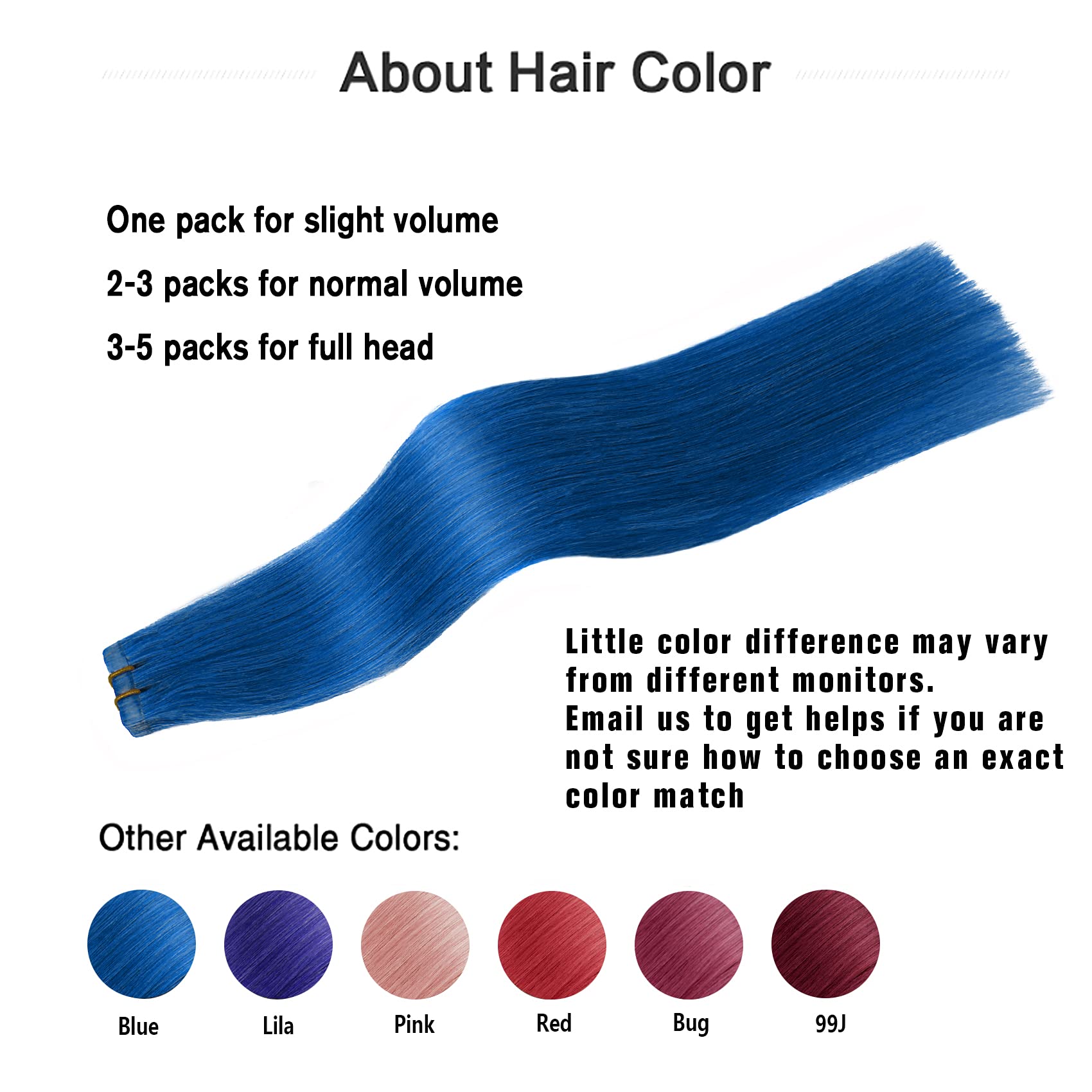 Aison Blue Tape In Hair Extensions 100% Real Remy Human Hair Extensions Silky Straight For Fashion Women 20 Pcs/Package(16Inch #