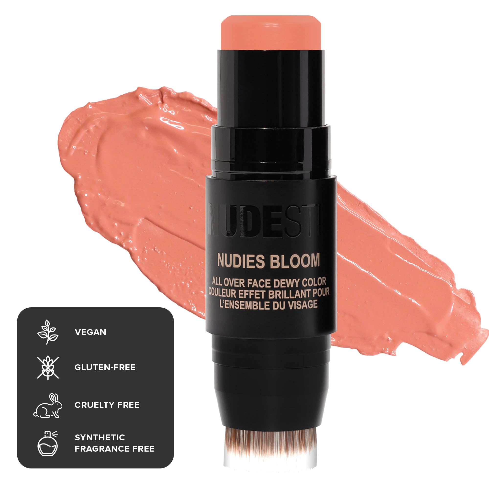 Nudestix Nudies Bloom Dewy and Radiant Cream Blush 3-in-1 All Over Face Colour For Cheeks, Eyes and Lips w/Blending Brush (Sweet