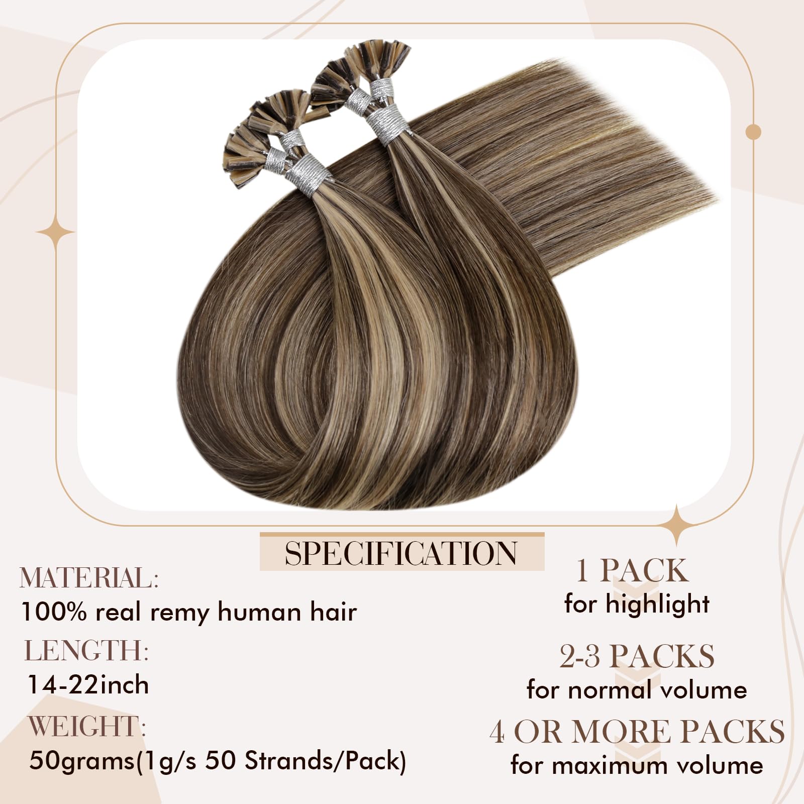 Hetto U Tip Hair Extensions Human Hair Invisible K Tip Hair Extensions Real Human Hair Utip Hair Extensions #4/27 Dark Brown Hig