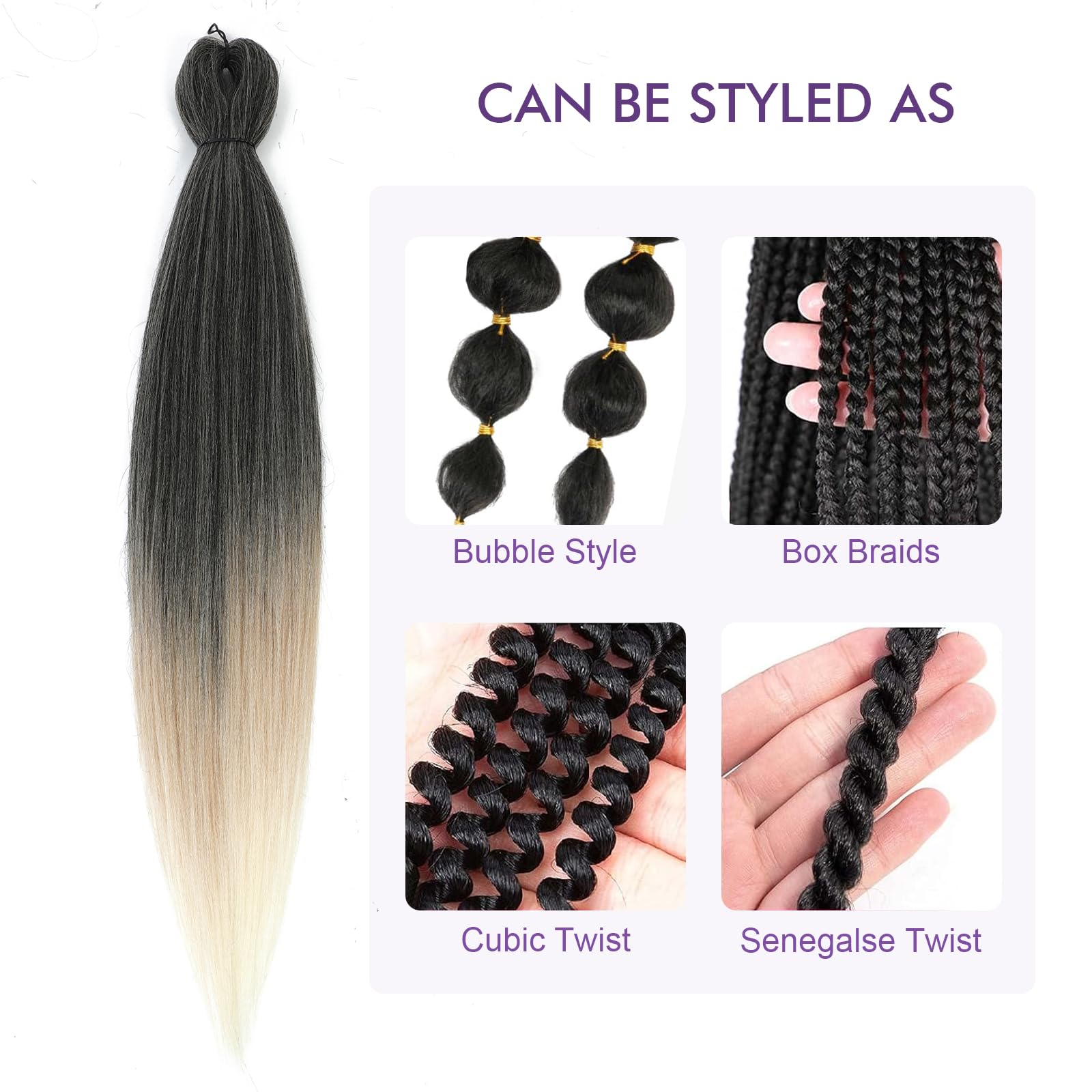 Rosdina Pre-Stretched Braiding Hair - 30 Inch 8 Packs Ombre Blonde 3 Tones Hair For Twist Or Box Braids, Yaki Texture Hot Water