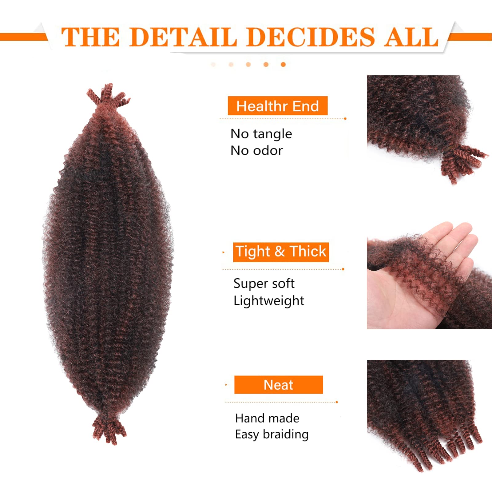 8 Packs Springy Afro Twist Hair T350# 16 Inch Pre-Separated Kinky Marley Twist Braiding Hair Soft Crochet For Distressed Faux Lo