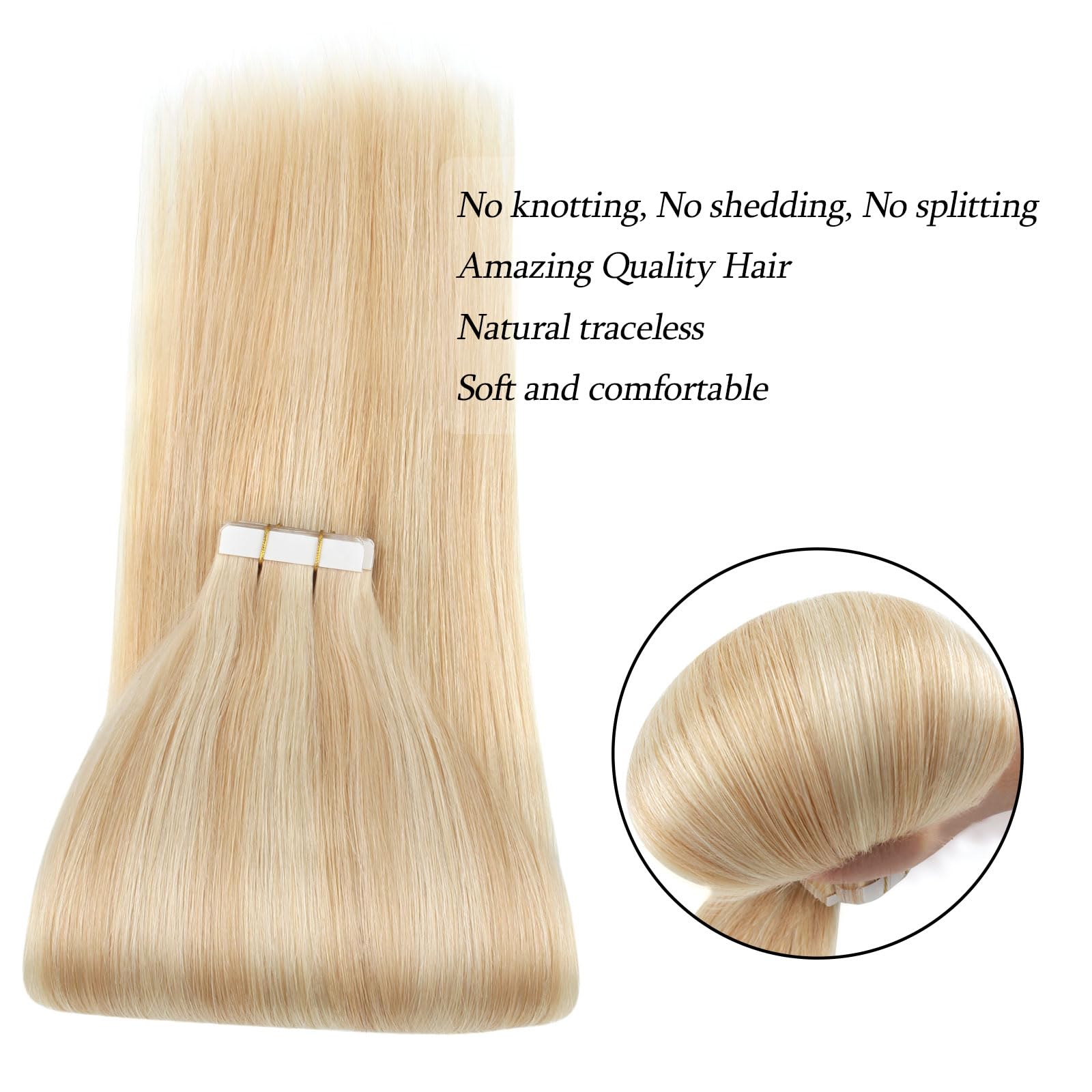 Abh Amazingbeauty Hair Pre-Taped Double Sided Tape Hair Extensions Blonde Highlights Remy Human Hair Skin Weft, Invisible, Seaml