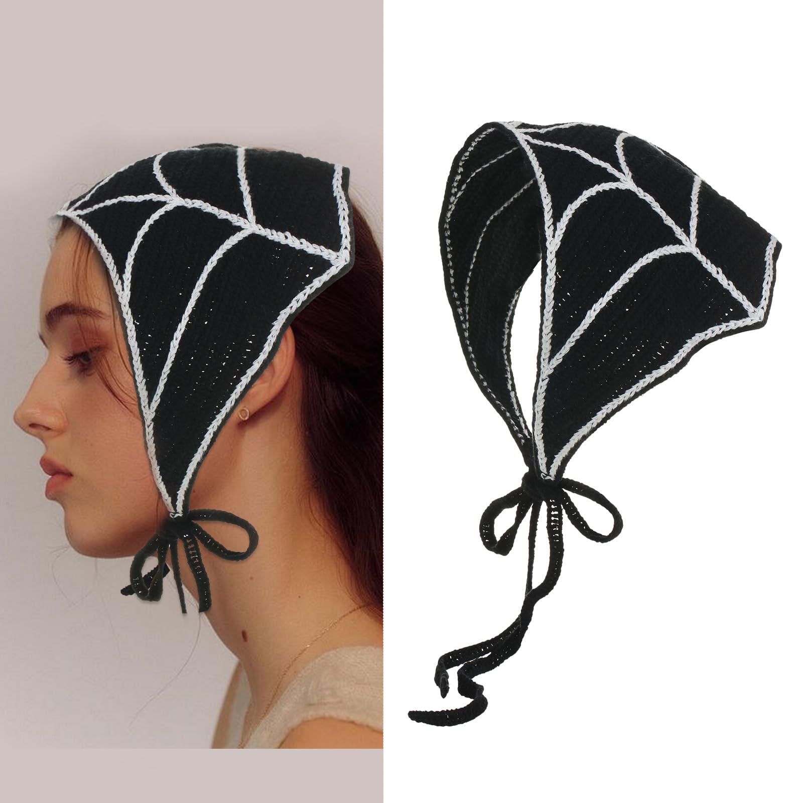 Halloween Headbands for Women Spider Web Crochet Bandana Head Scarf Black Scarf Headband Gothic Hair Bands Halloween Crochet Ban