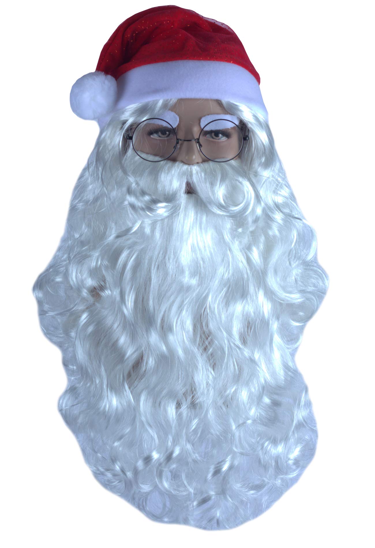 Angelaicos Santa Claus Wig Beard Hat Glasses Set Christmas Gift Long White Wig 4 Pcs