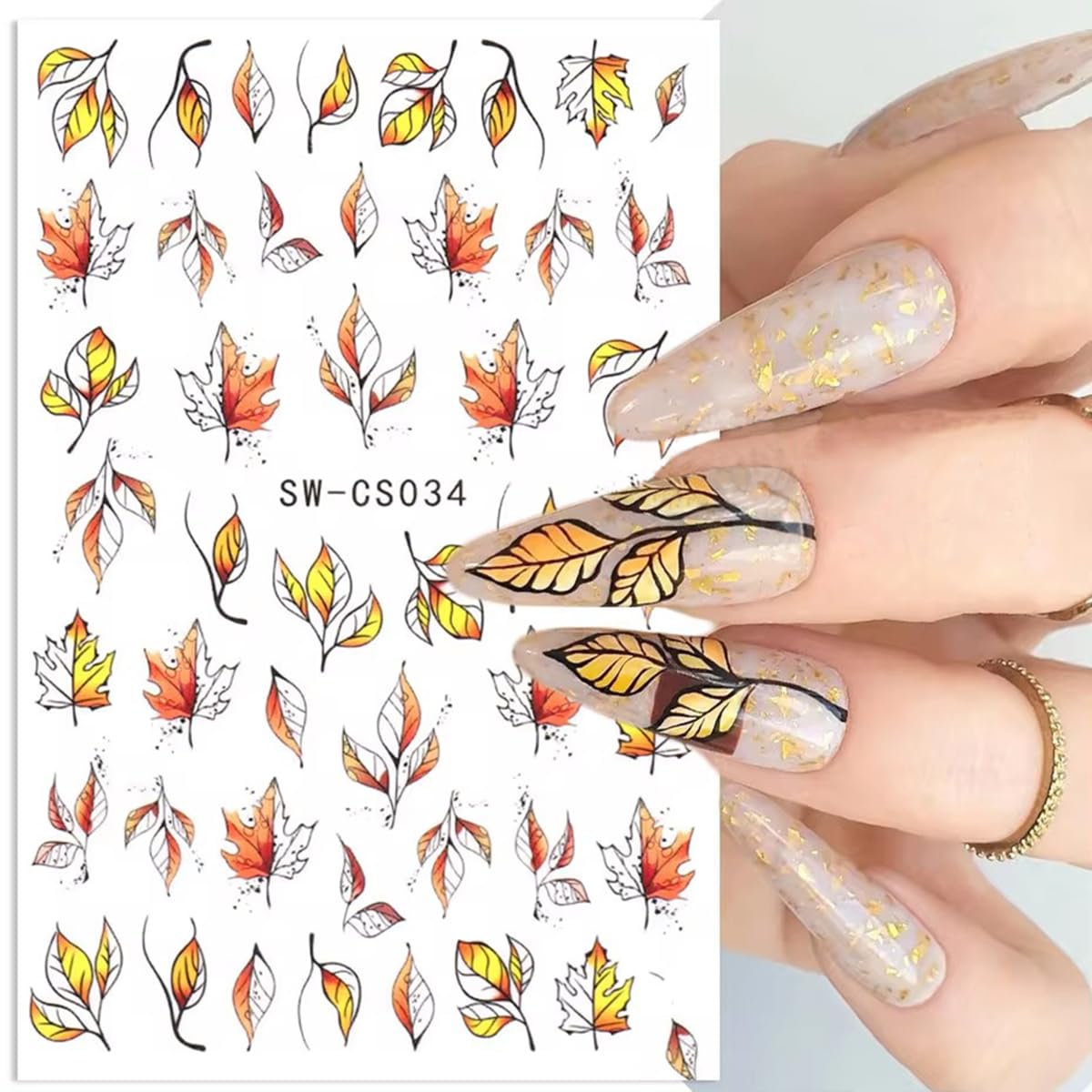 Autumn Maple Leaf Nail Art Stickers Fall Leaf Nail Decals 6Pcs Leaf Plant 3D Self-Adhesive Nail Art Supplies Decals Fall Sticker