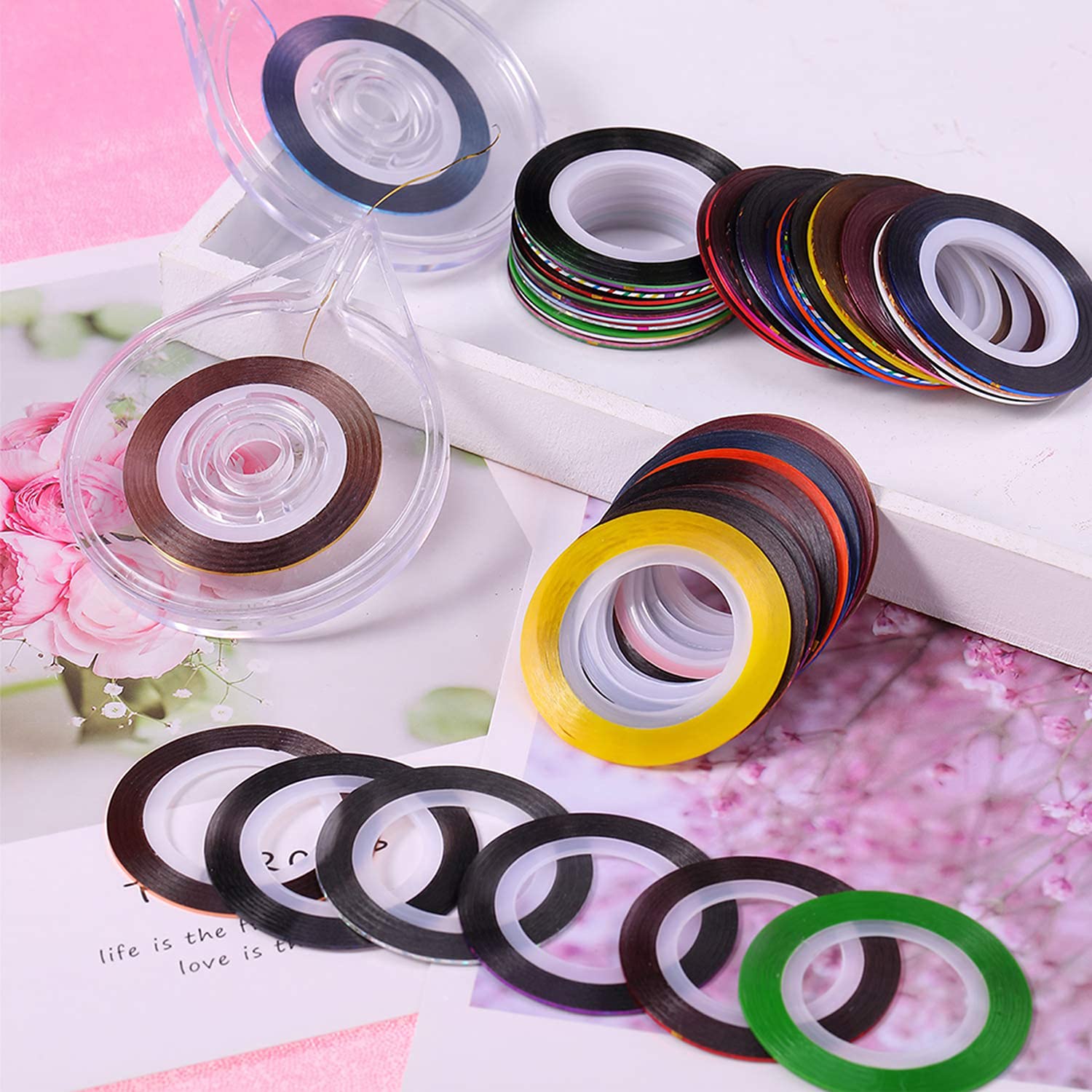 30 Colors Nail Striping Tape Line 2 Pcs Nail Tape Dispensers Tape Roller Dispenser Striping Tape Line Nail Art Tools Nail Art De