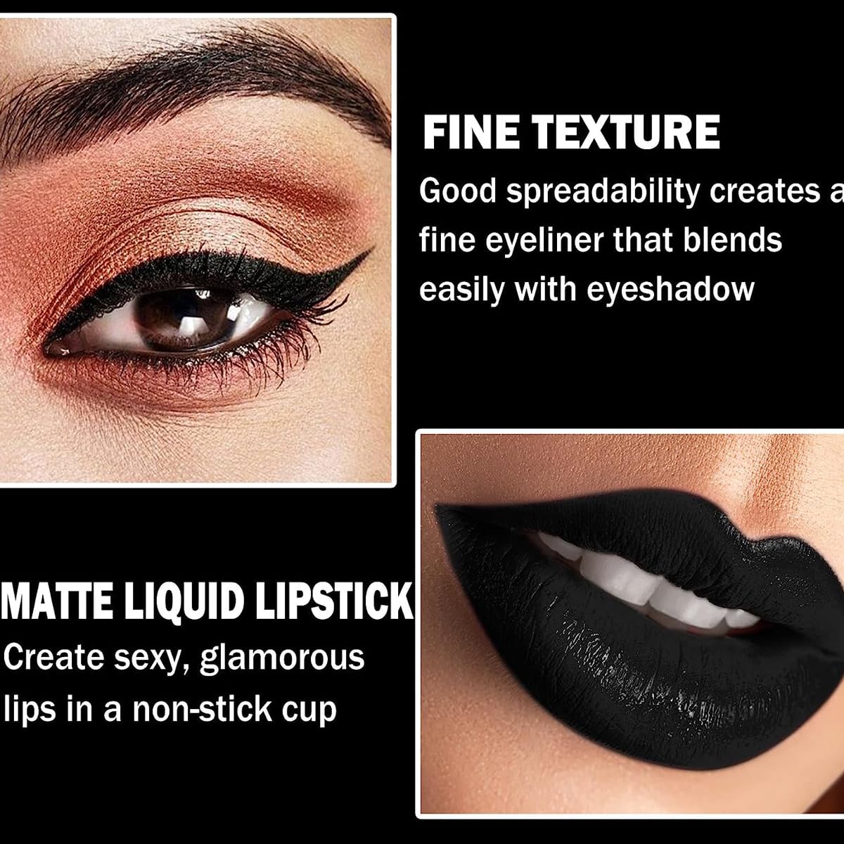 Pakivs 3Pcs Black Matte Liquid Lipstick,Lip Liner,Lip Gloss Trio Lip Set Waterproof Long-Lasting Moisturizing Velvety Lip Stain