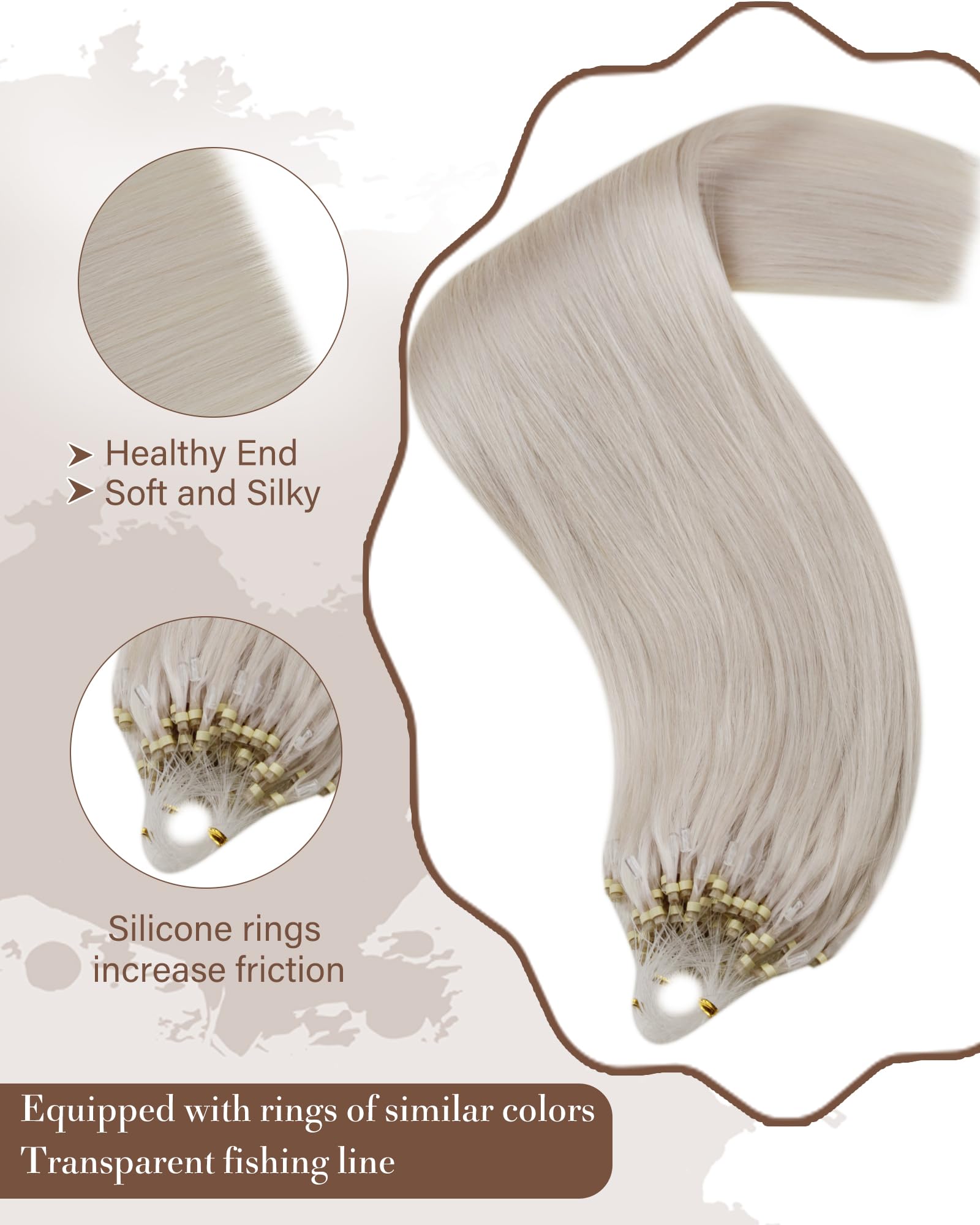 Hetto Micro Link Hair Extensions Human Hair Platinum Blonde Microloop Hair Extensions Real Human Hair Straight Micro Bead Hair E