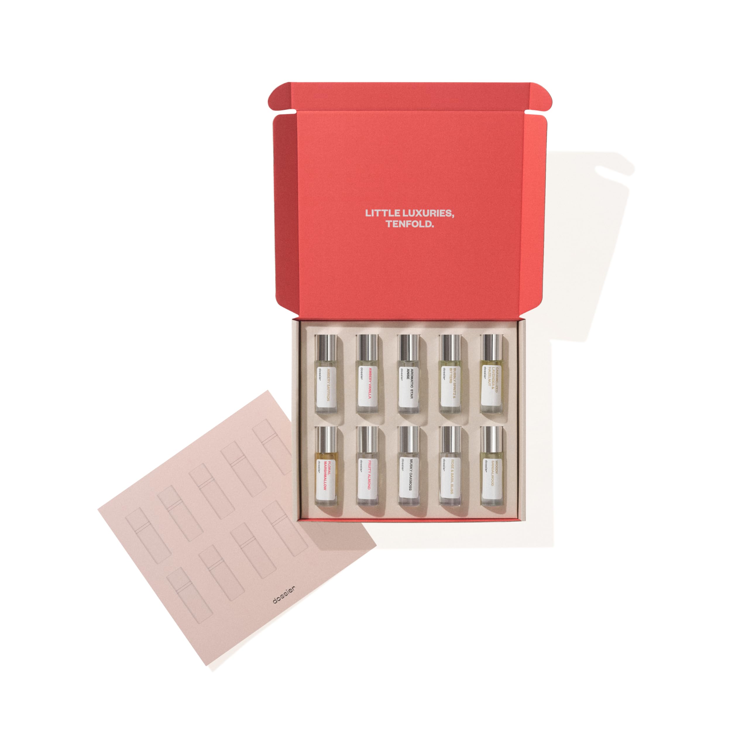 Dossier Discovery Set - 10 Fragrance Samples, 11ml Each - Inspired by Luxury Scents, Long-Lasting, Perfect for Testing