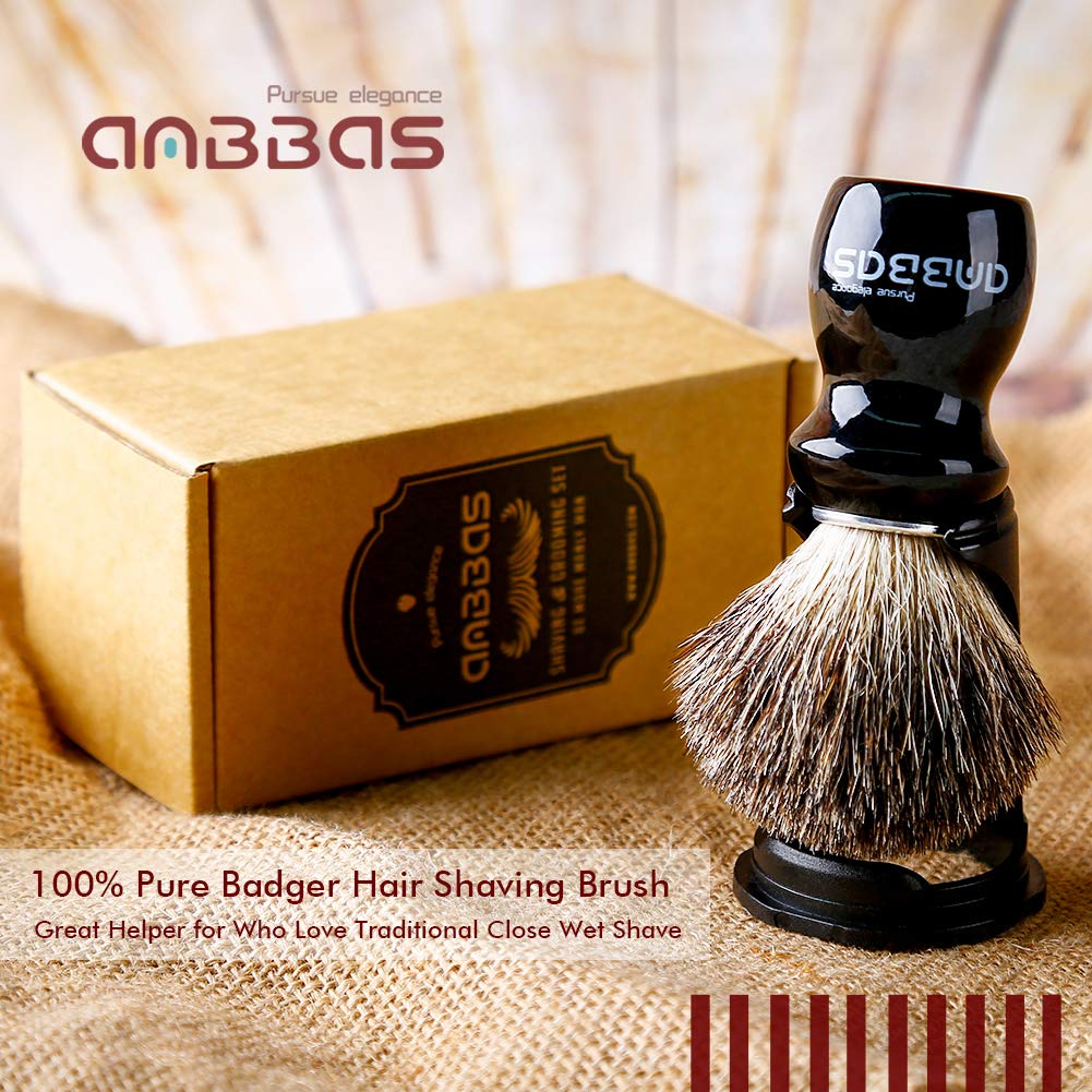Badger Shaving Brush Holder Set,Wooden Handle Shave Brush,Contracted Design Resin Shaving Stand,2Pcs Traditional Shaving Kit For