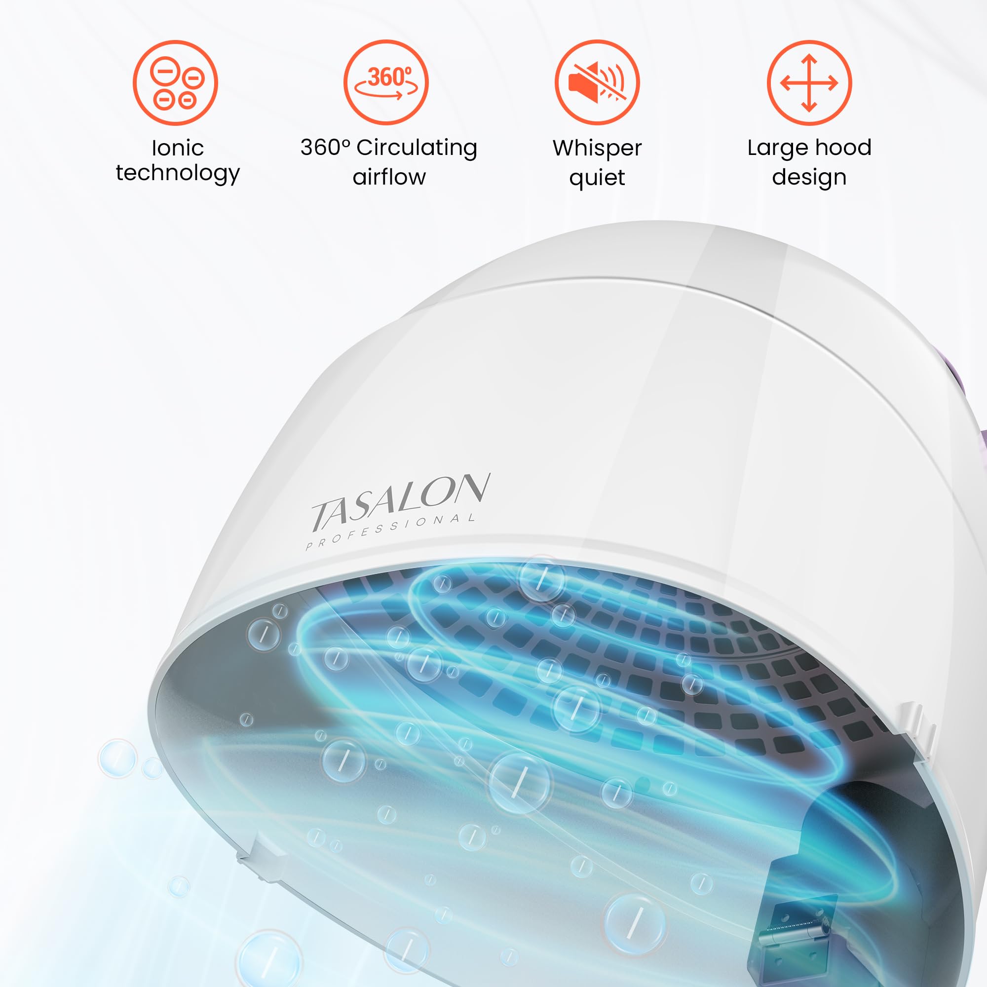 Tasalon 1875W Ionic Hooded Hair Dryer Bonnet With 3 Heating Settings, Professional Sit Under Hair Dryers For Women With Ceramic