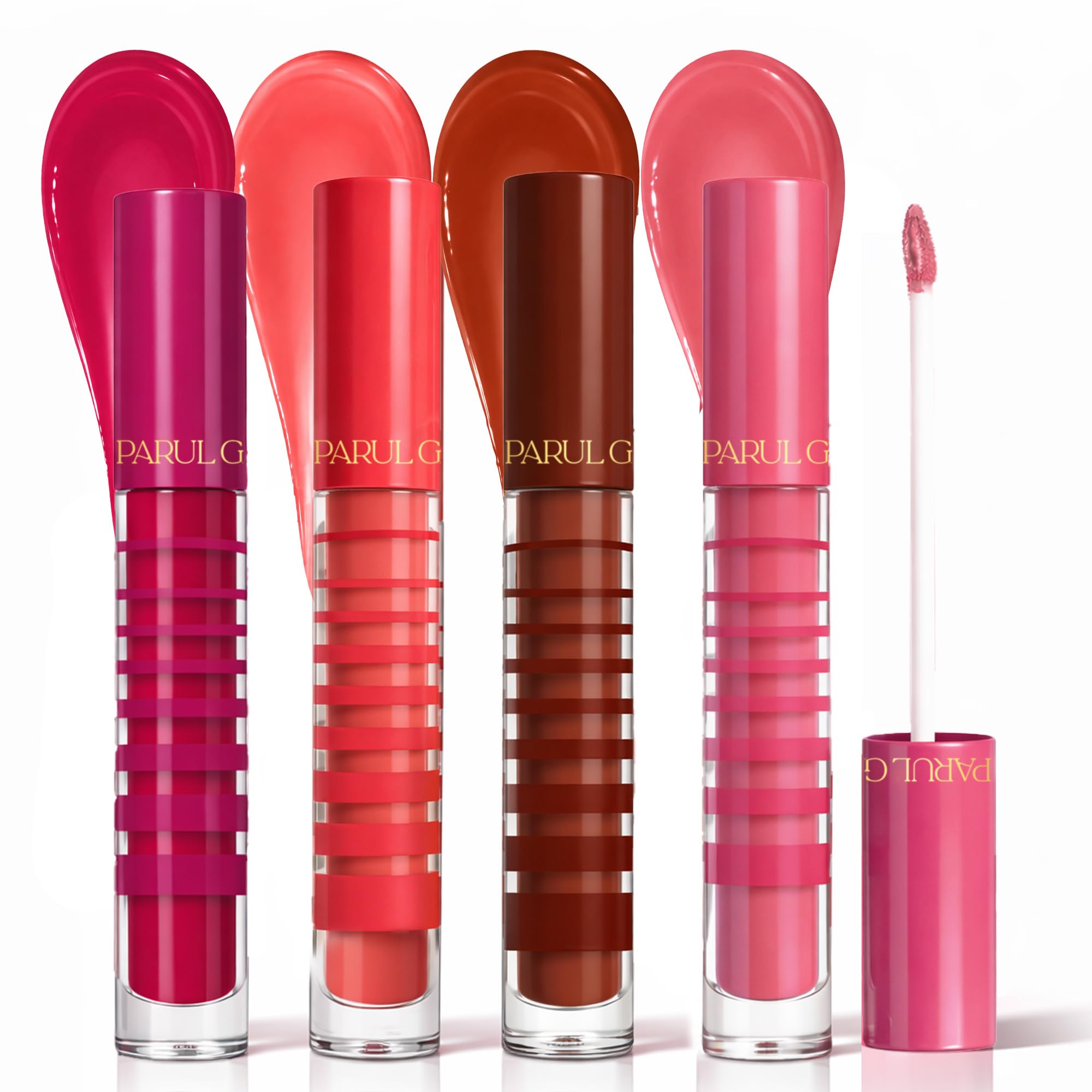 Parul Garg Beauty Tinted Lip Gloss Pack Of 4 For Women | Soft Tint With Glassy Shine | Lightweight, NonSticky & Moisturising For