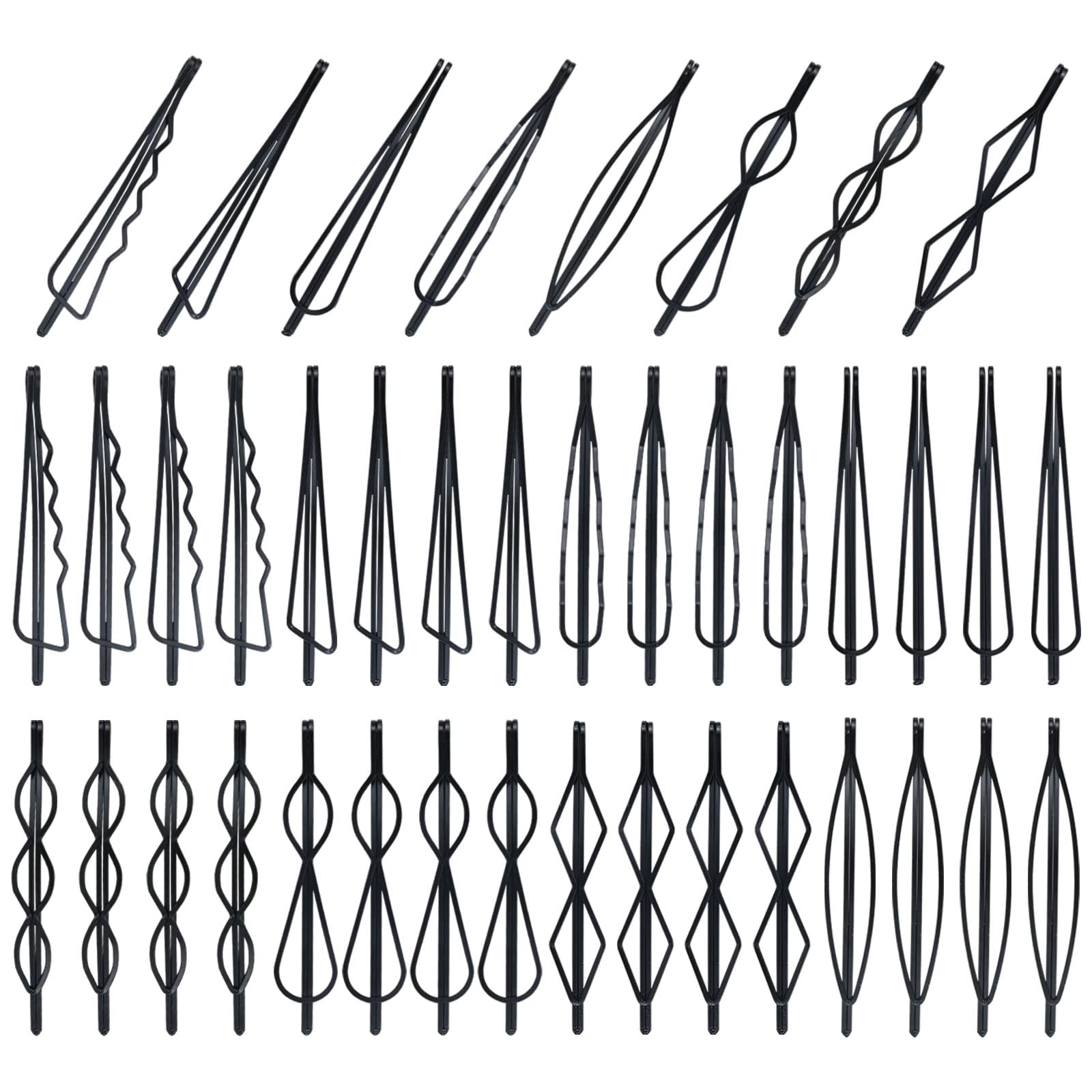 Cinaci 40 Pack 8 Styles Simple Plain Non Slip Black Metal Hair Clips Barrettes Bobby Pins Hair Accessories for Women Girls (Blac