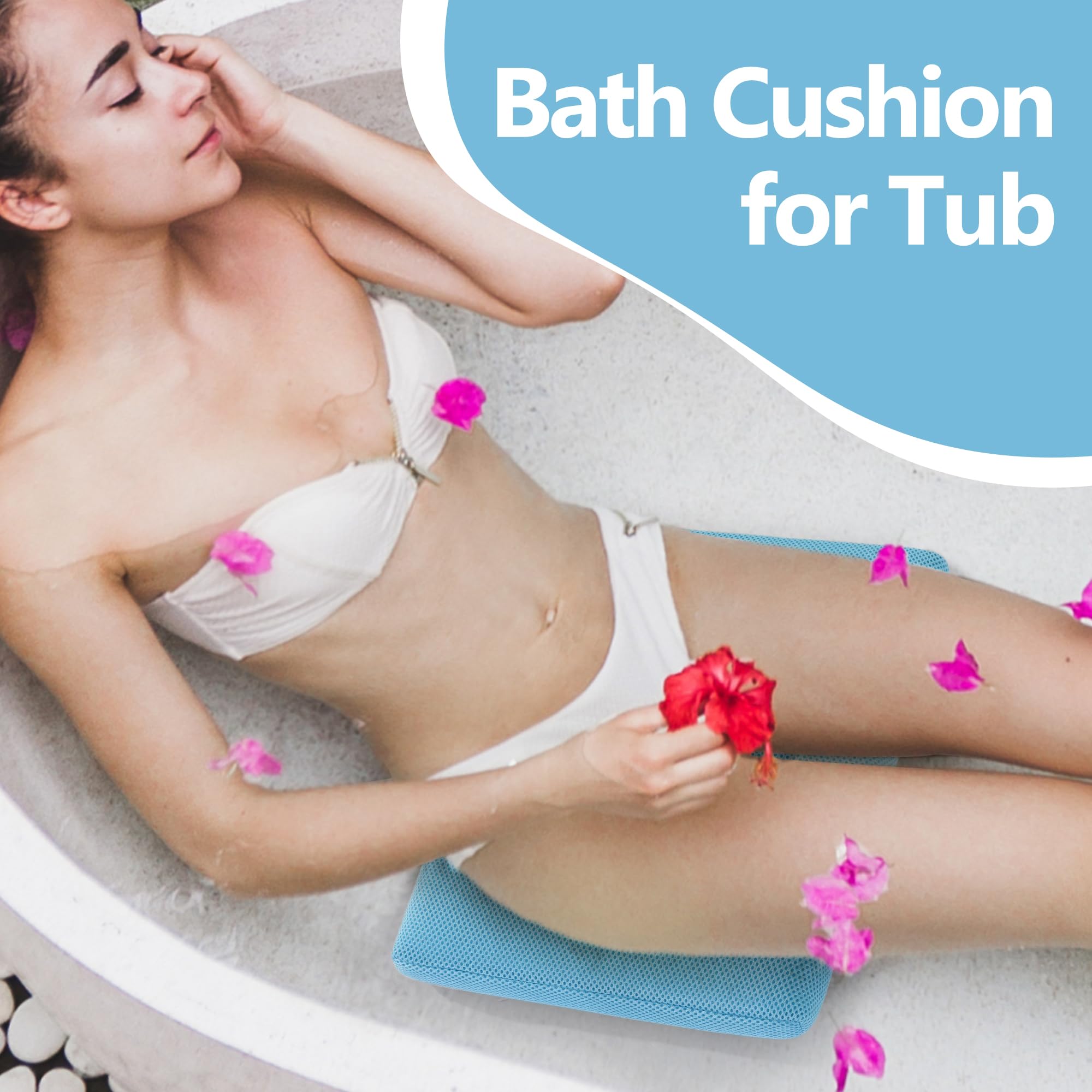 Mabozoo Bath Cushion For Tub With Powerful 4 Non-Slip Suction Cups,Quick Dry Mesh Bathtub Mat,Spa Pillow Bath Accessories For Ad