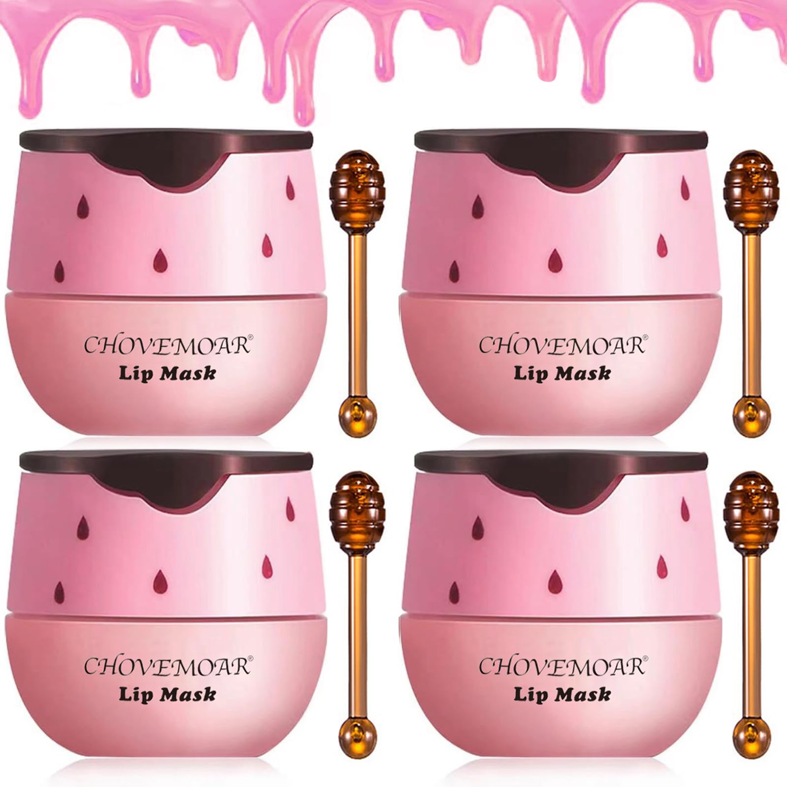 4 Pcs Strawberry Lip Balm, Vitamin E Lip Masks Moisturizing Propolis Sleeping Lip Mask, Effective Reduces Lip Lines Prevention D