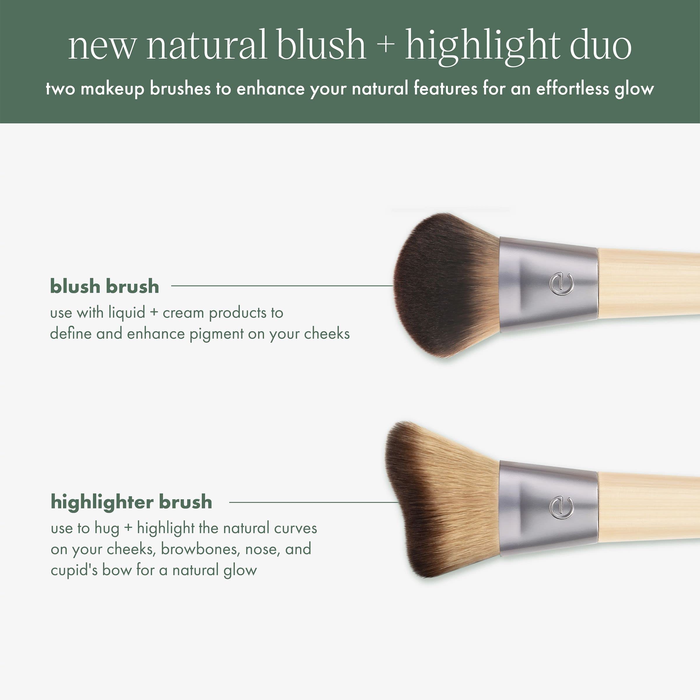 EcoTools Blush + Highlight Brush Duo, Makeup Brushes For Liquid, Cream, & Powder Highlight & Blush, Enhance Natural Skin, Eco-Fr