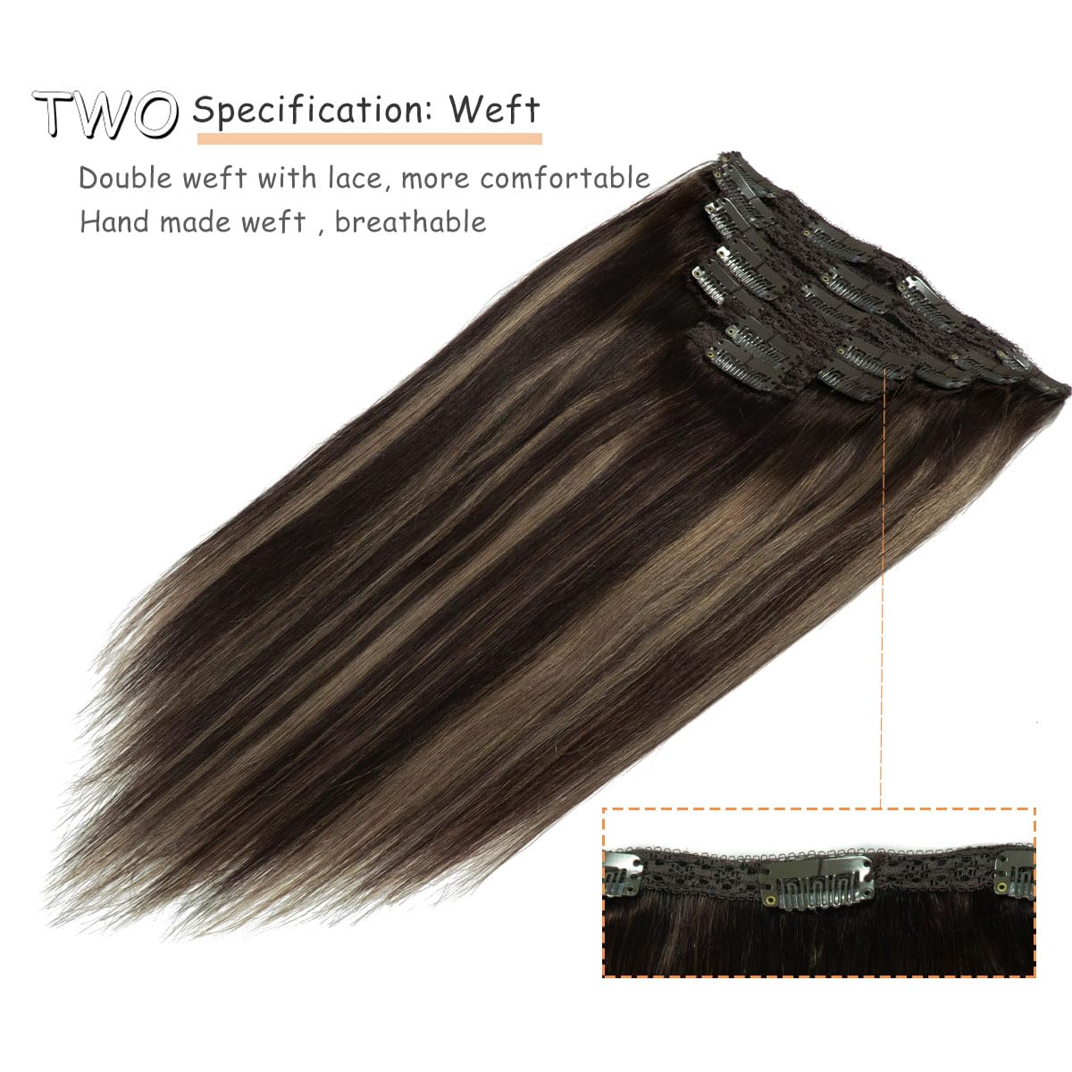 Caliee Balayage Dark Brown And Chestnut Brown With Dark Brown Roots 18Inch Clip In Hair Extensions Human Hair Silky Straight 120