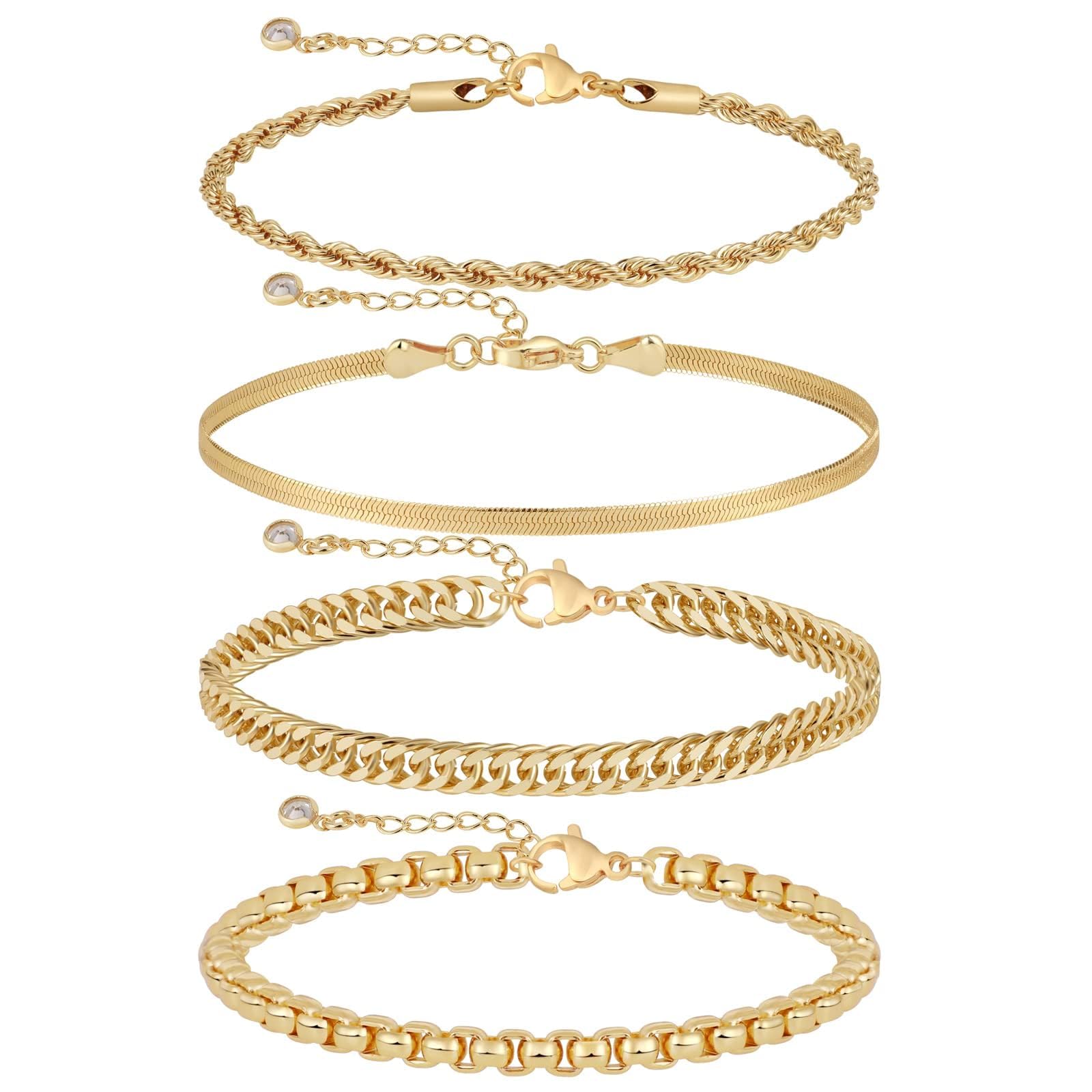 Tasiso Gold Bracelets for Women 14K Gold Jewelry for Women Cute Heart Beaded Bracelets for Women Lip Cuban Link Paperclip Chain 