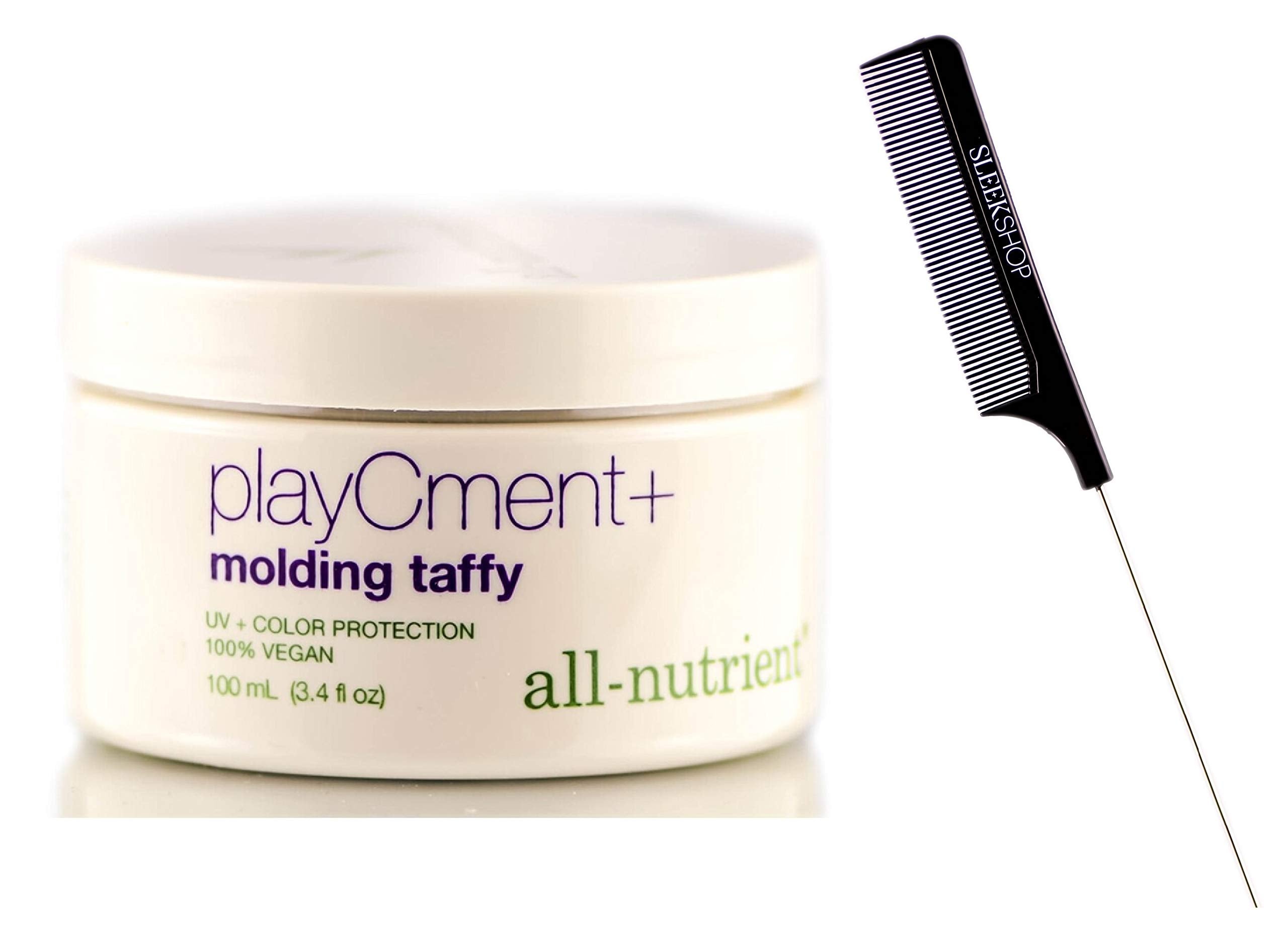 All Nutrient PlayCment + Molding Taffy, Extreme Hold (w/Sleek Comb) Play Cment Hair Cement, UV+ Color Protection, 100% Vegan (3.