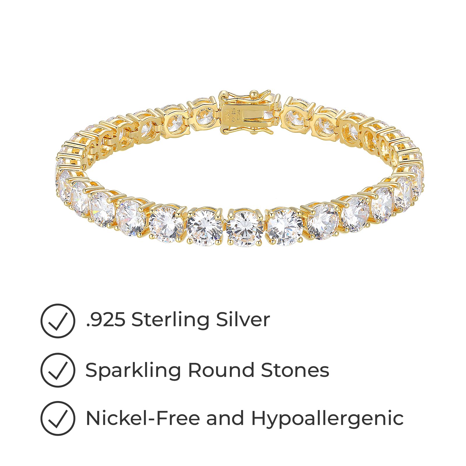 Amazon Essentials Yellow 18K Gold Plated Sterling Silver Round Cut Cubic Zirconia Tennis Bracelet (6mm), 7.5 (previously Amazon