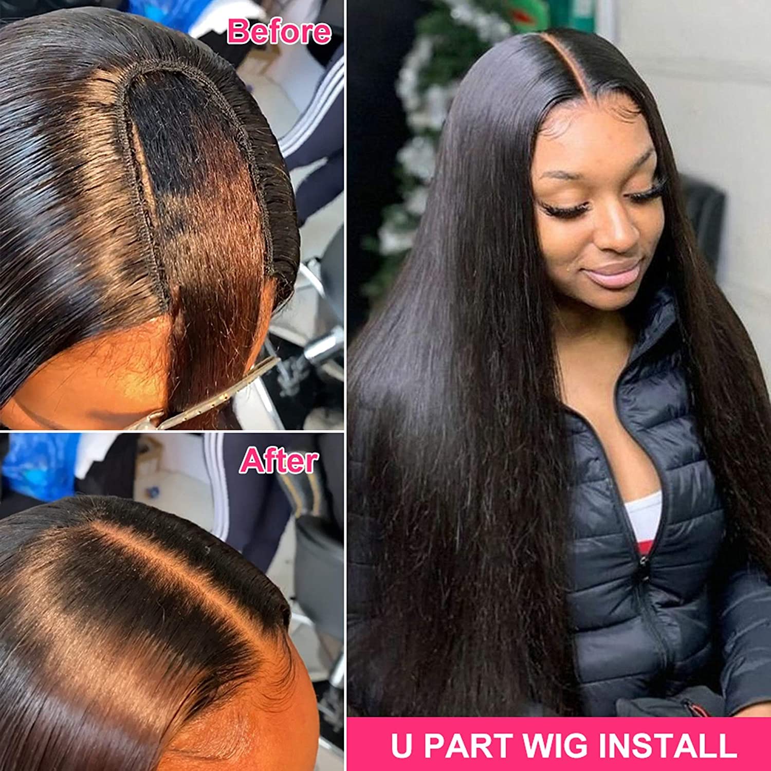Sooolavely 18 Inch U Part Human Hair Wigs For Black Women Straight Beginner Friendly Unprocessed Brazilian Virgin Human Hair Wig