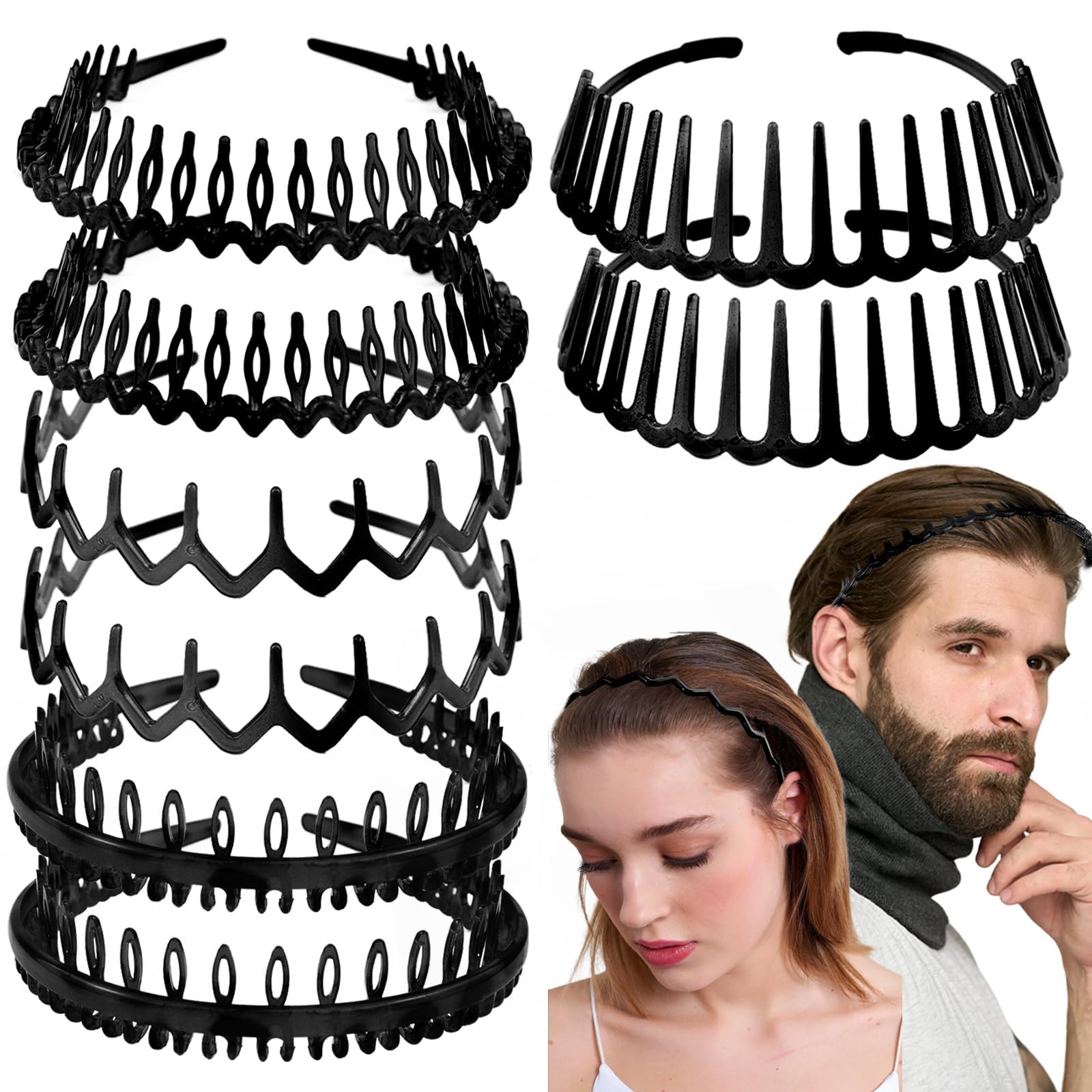 8 PCS Non Slip Fashion Plastic Headbands with Teeth Skinny Hair Band Combs Hair Hoop Hair Accessory for Women Men Hair Decoratio