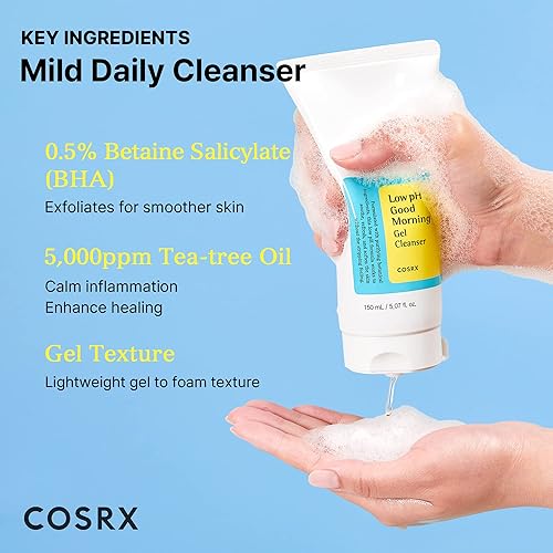 Cosrx Low Ph Good Morning Gel Cleanser, Daily Mild Face Cleanser For Sensitive Skin With Bha & Tea-Tree Oil, Ph Balancing, Anti