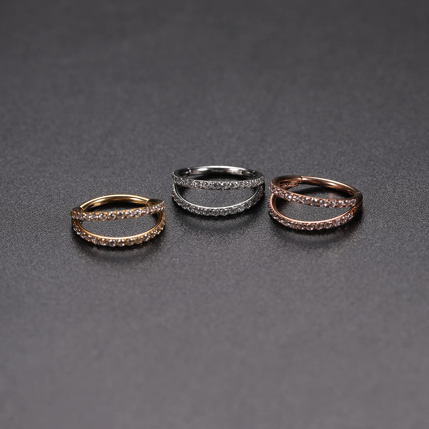 FUNLMO Double Row Diamonds Septum Nose Ring Helix Conch Piercing Jewelry Nose Ring Hoop Septum Clicker Septum Jewelry Cartilage