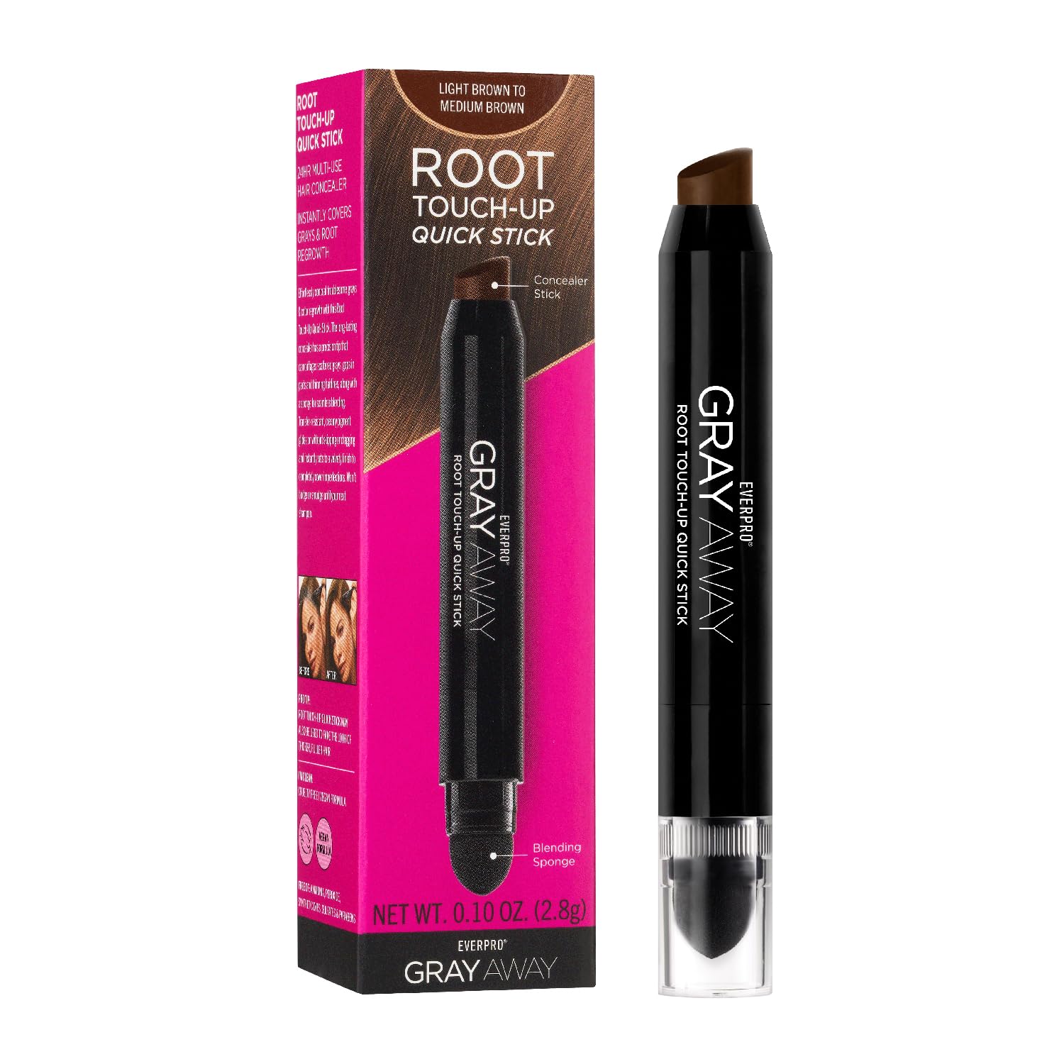 Everpro Gray Away Root Touchup Quick Stick, Light Brown, 0.1 Oz