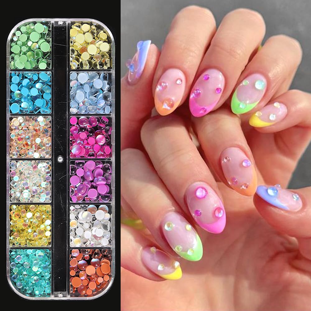 3D Aurora Bubble Beads Nail Charms, Mixed Size Colorful Iridescent Mermaid Crystal Gems Flatback Rhinestones Jewels for Women Gi