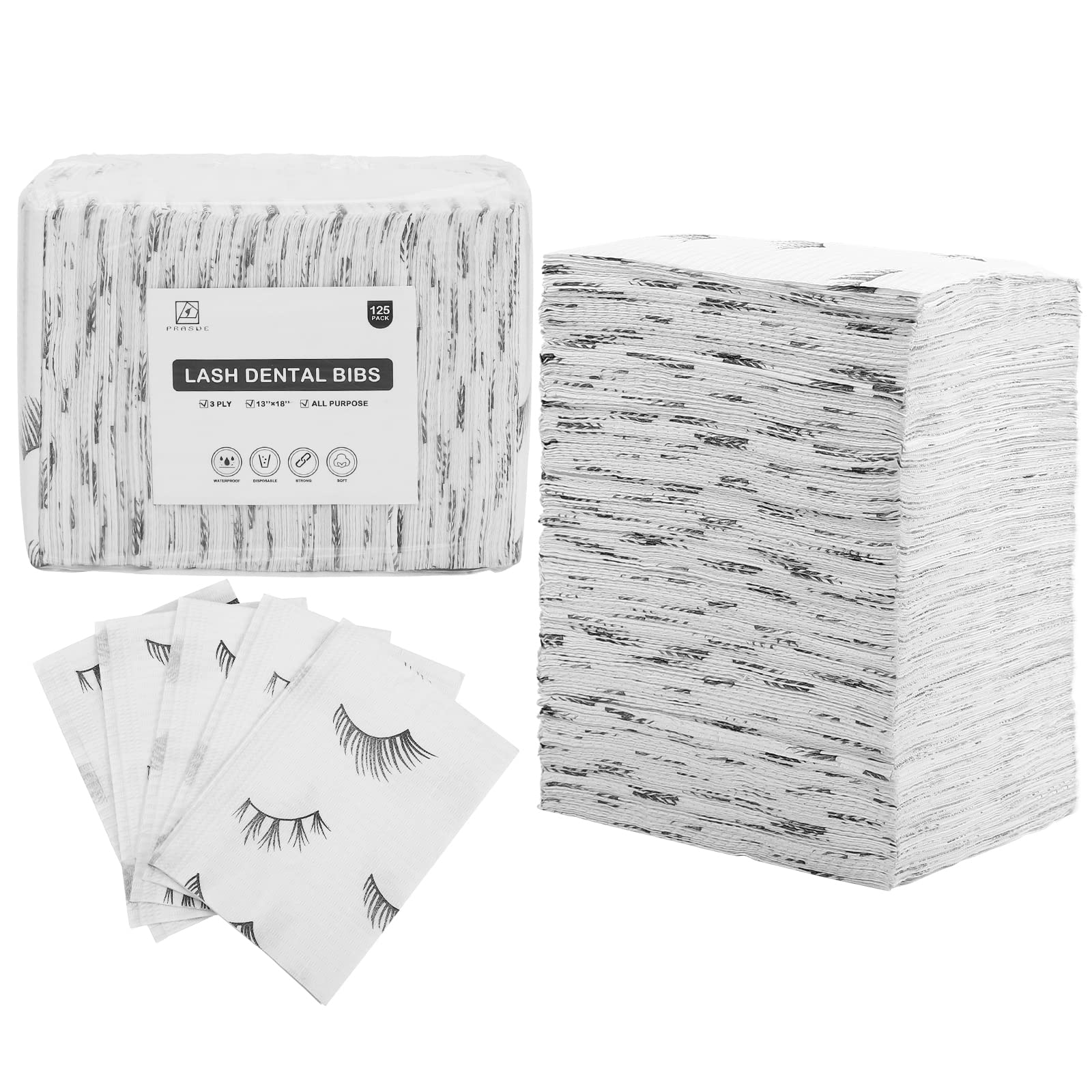 Prasne Lashing Dental Bibs Disposable Pack Of 125, Lash Pillow Cover Of Lash Supplies, White 3-Ply Paper Poly Waterproof Towels,