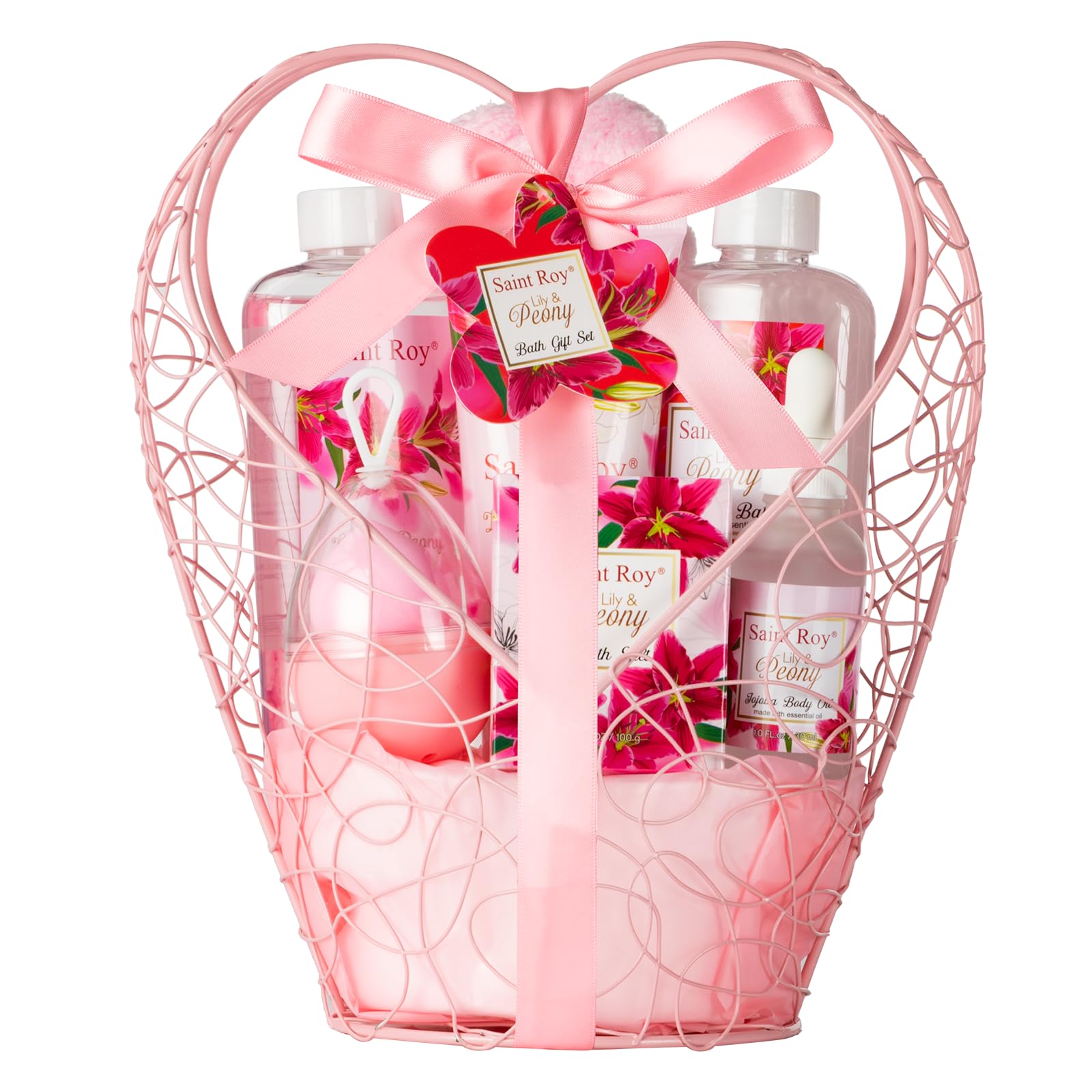 Gift Basket For Women, 8Pcs Spa Set Of Lily & Peony Home Spa Set, Beauty Personal Care Set Includes Jojoba Essential Oil, Spa Se