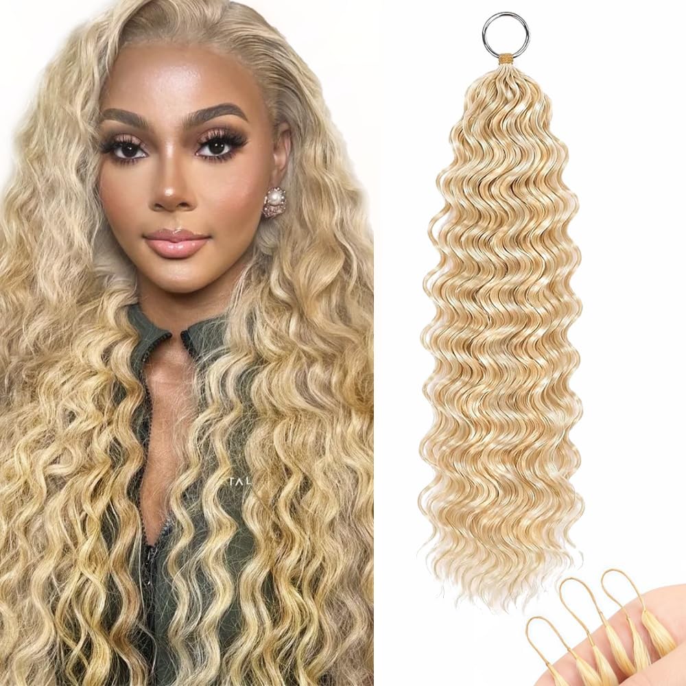 P27/613 Honey Blonde Deep Wave Crochet Human Hair 20 Inch Unprocessed Brazilian Virgin Hair Feather Crochet Human Hair 60 Grams 