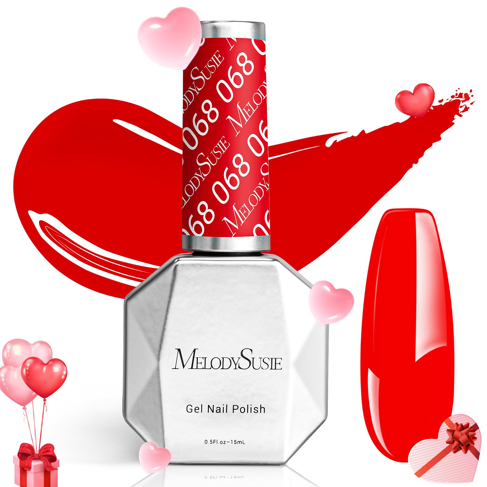 MelodySusie Red Gel Nail Polish, 0.5 fl oz Soak Off UV LED Bright Red Gel Polish Gift for Women Nail Art Manicure Salon DIY Nail