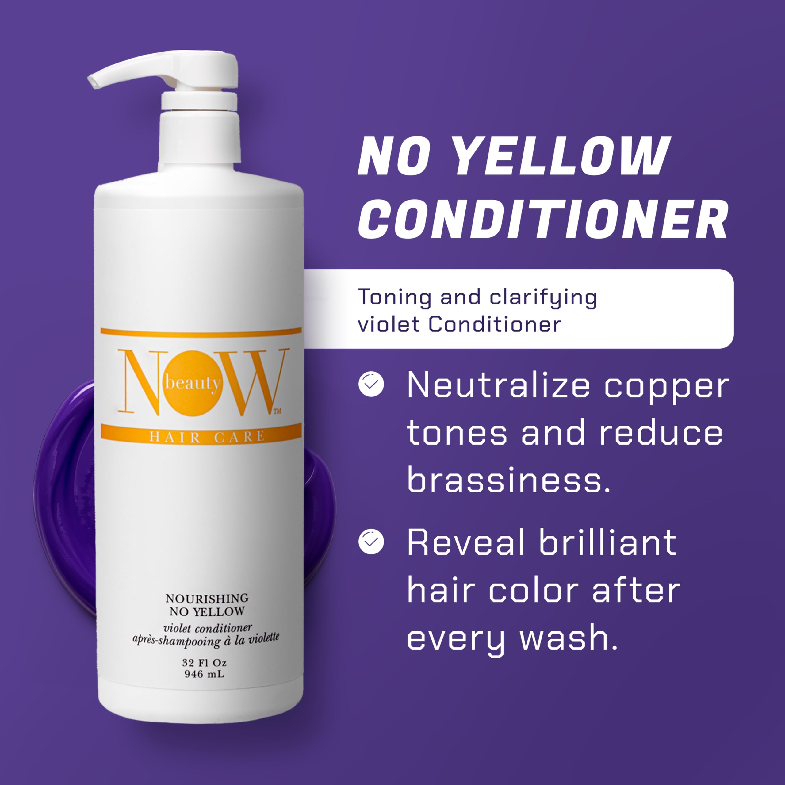 Now Beauty Nourishing No Yellow Conditioner - Brass-Neutralizing Purple Conditioner For Color-Treated Hair - Intensive Hydrating
