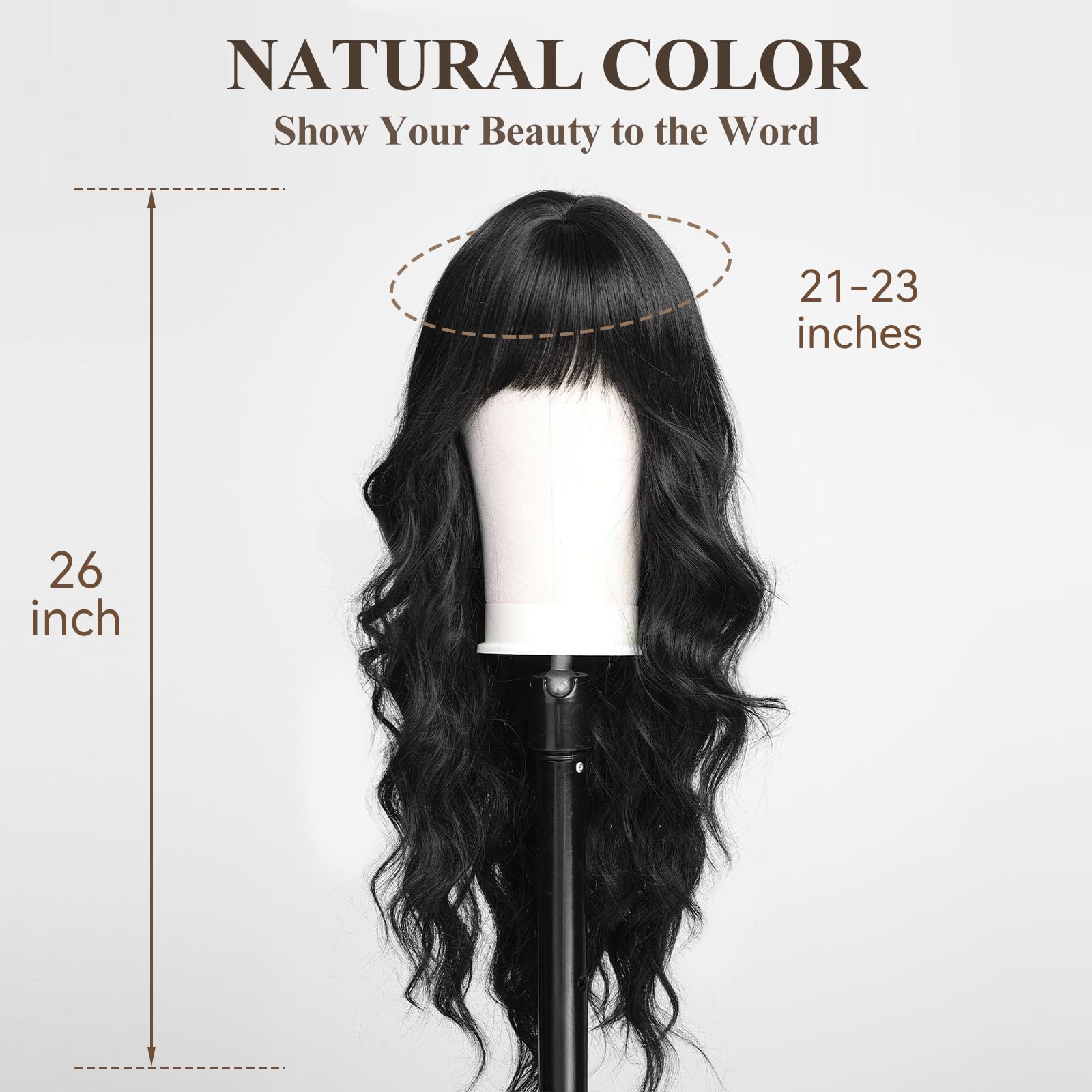 Haircube Black Wig Long Curly Wig With Bangs Natural Appearance Heat-Resistant Synthetic Wig Suitable For Fashionable Women
