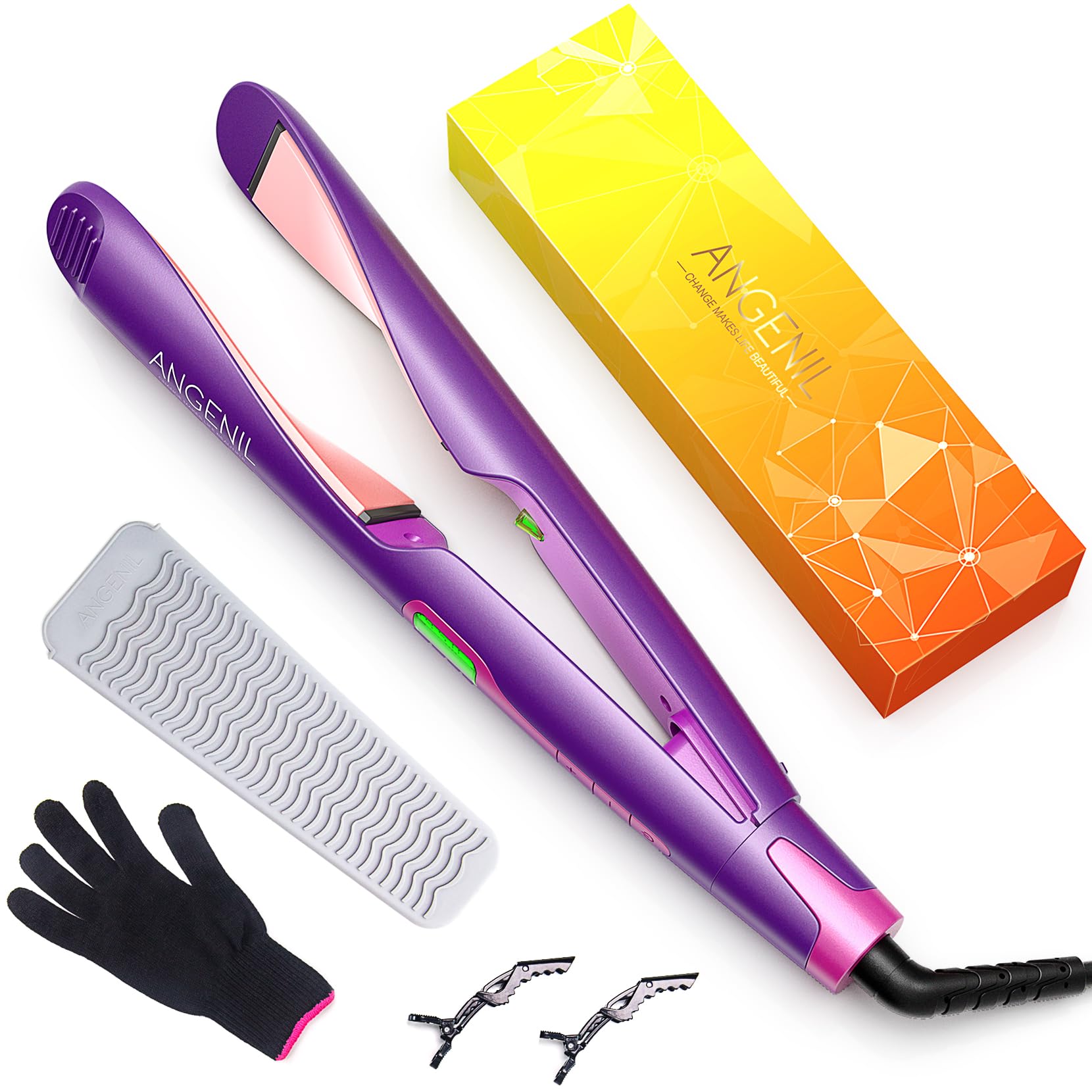 Angenil Professional Ion Flat Iron Curling Iron In One, Hair Straightener And Curler 2 In 1, Dual Voltage Twist Flat Irons With