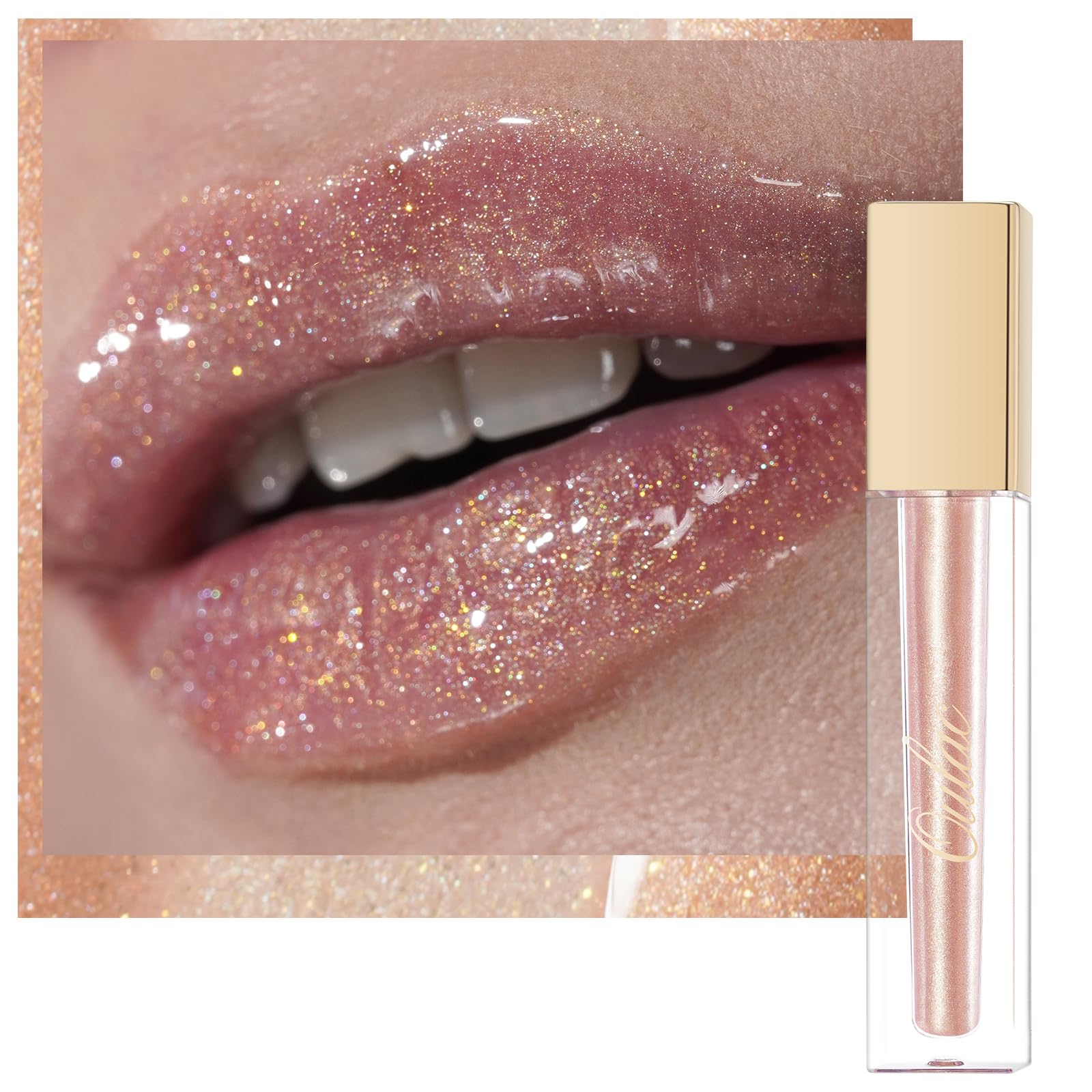 Oulac Light Beige Lip Gloss High-Shine Moisturizing Lipgloss Oil Liquid Lipstick Non-Stick Cup Glitter Lipstick Lip Tint Reduce