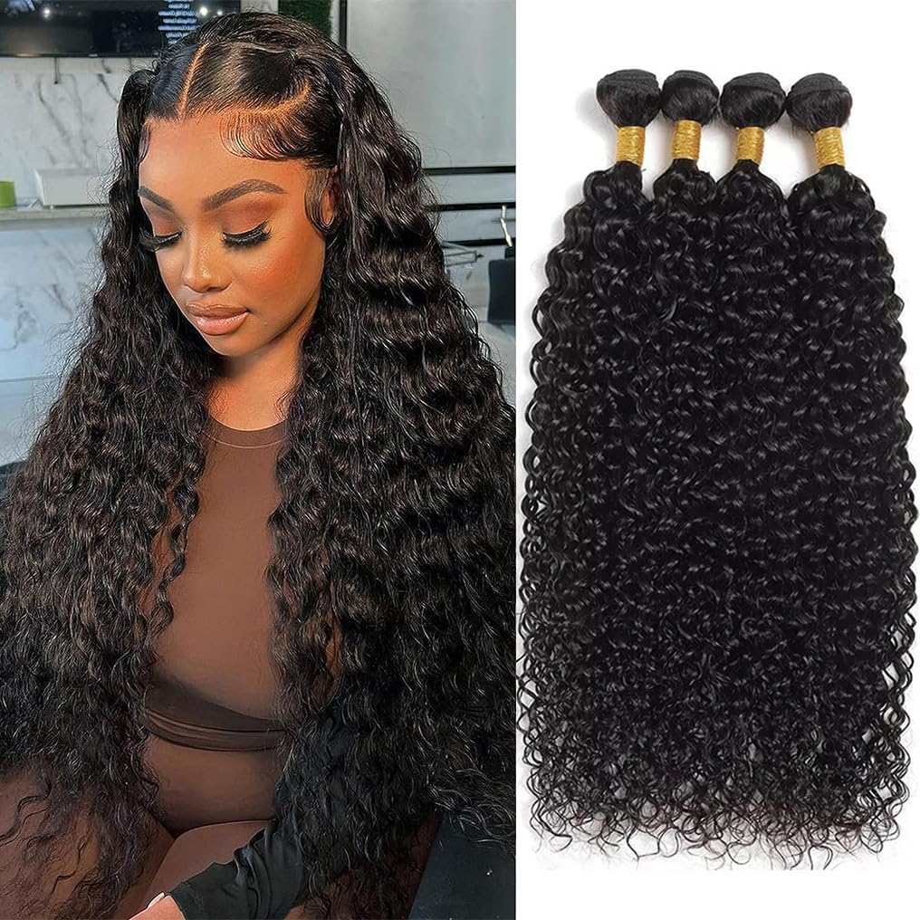 Human Hair Bundles Water Wave 4 Bundles 24 26 28 30 Inch 10A Brazilian Deep Curly Bundles 100% Unprocessed Virgin Wet And Wavy B