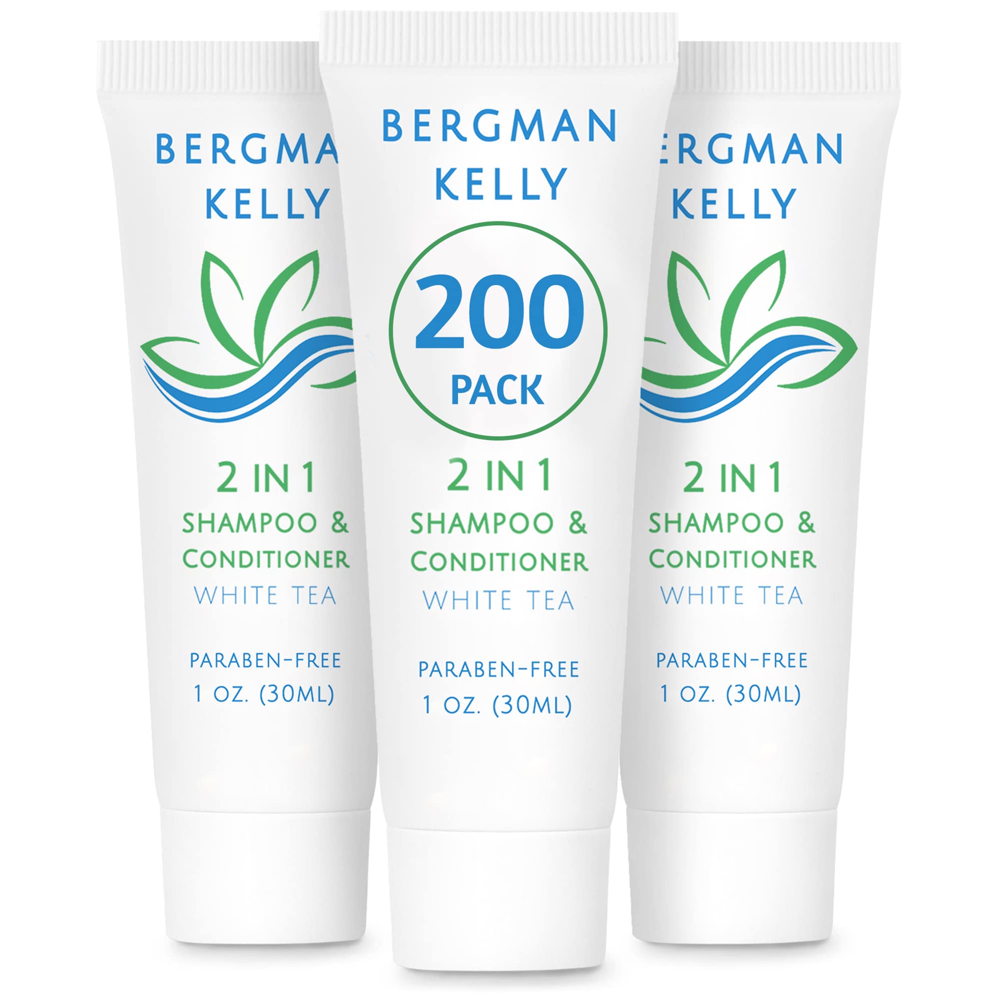 Bergman Kelly Travel Size Shampoo & Conditioner 2 In 1 (1 Fl Oz, 200 Pk, White Tea), Delight Your Guests With Revitalizing And R