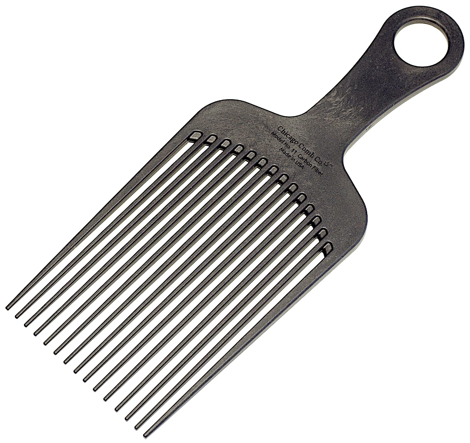 Chicago Comb Model 11 Carbon Fiber, Large Hair Pick, AntiStatic, 7.5 Inches (19 cm), Made in USA