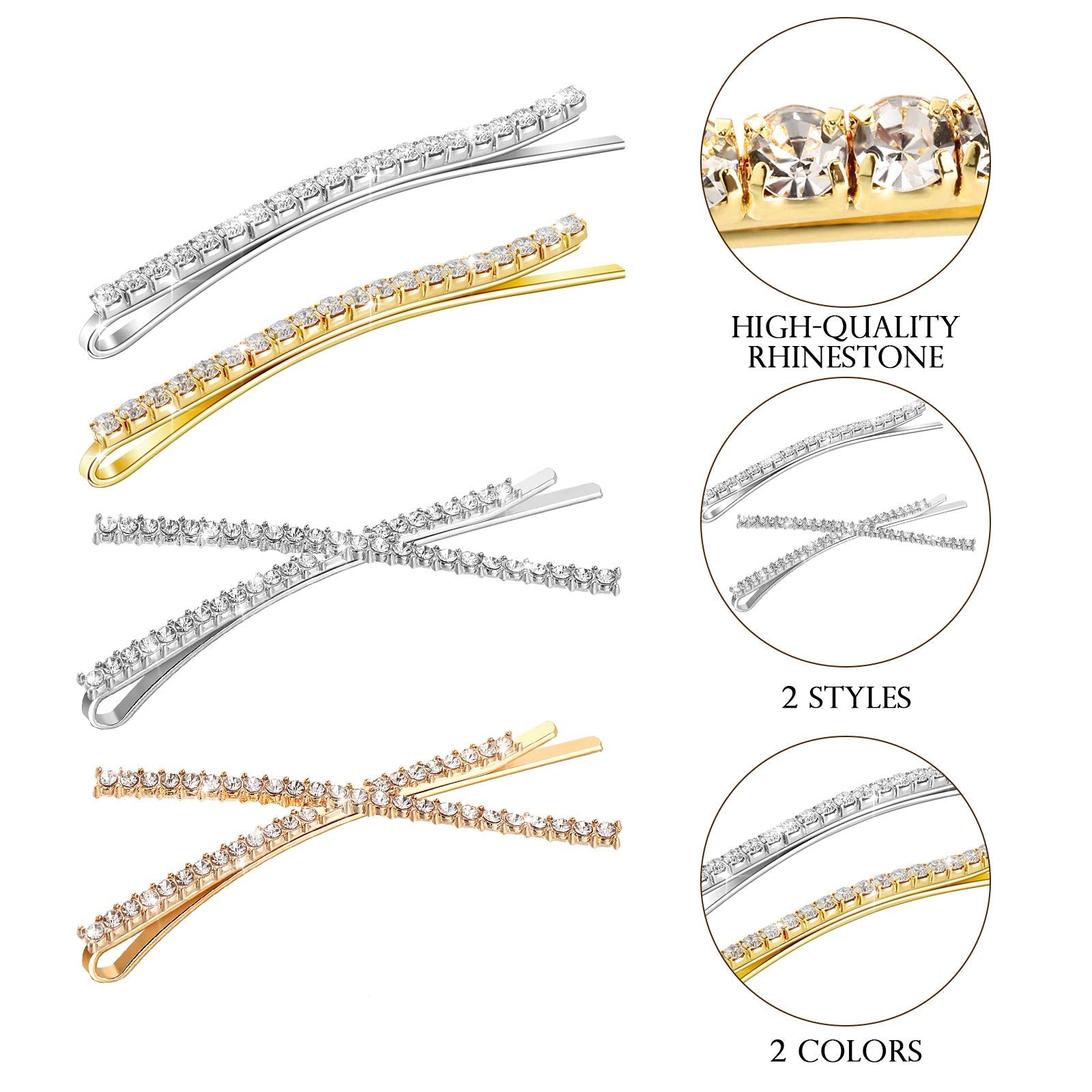 12 Pieces Rhinestone Bobby Pins Decorative Fancy Crystal Hair Clips Shiny Metal X Shaped Barrettes Bling Diamond Wedding Bridal