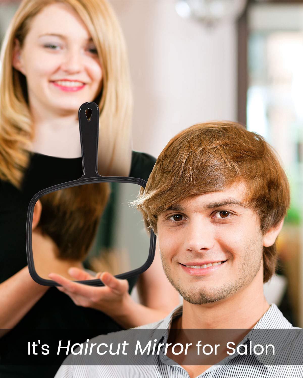 Gladmart Hand Mirror Salon Barber Hairdressing Handheld Mirror With Handle(Square Black 7.4 X 10.3 Inches)