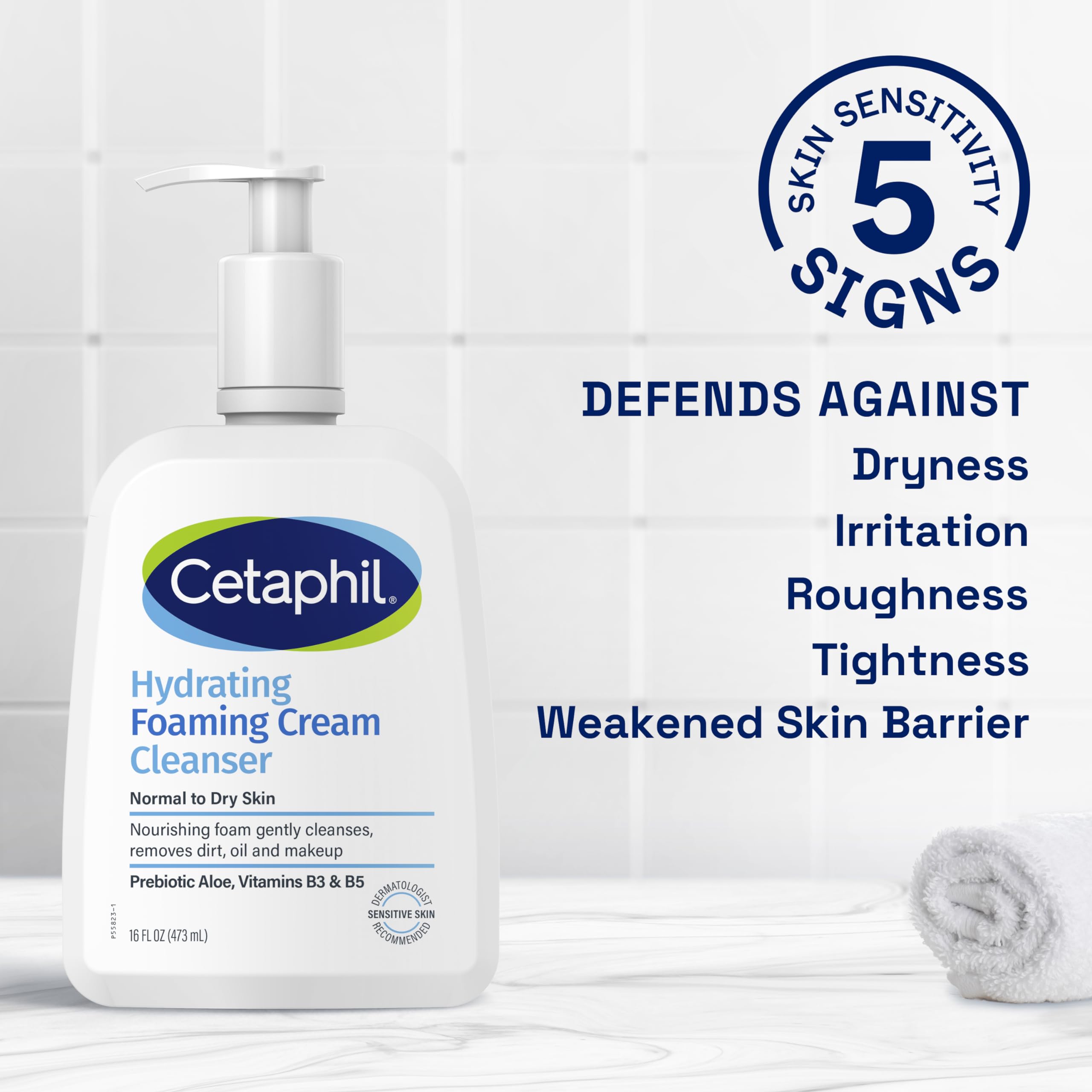 Cetaphil Cream To Foam Face Wash, Hydrating Foaming Cream Cleanser, 8 Oz, For Normal To Dry, Sensitive Skin, With Soothing Prebi