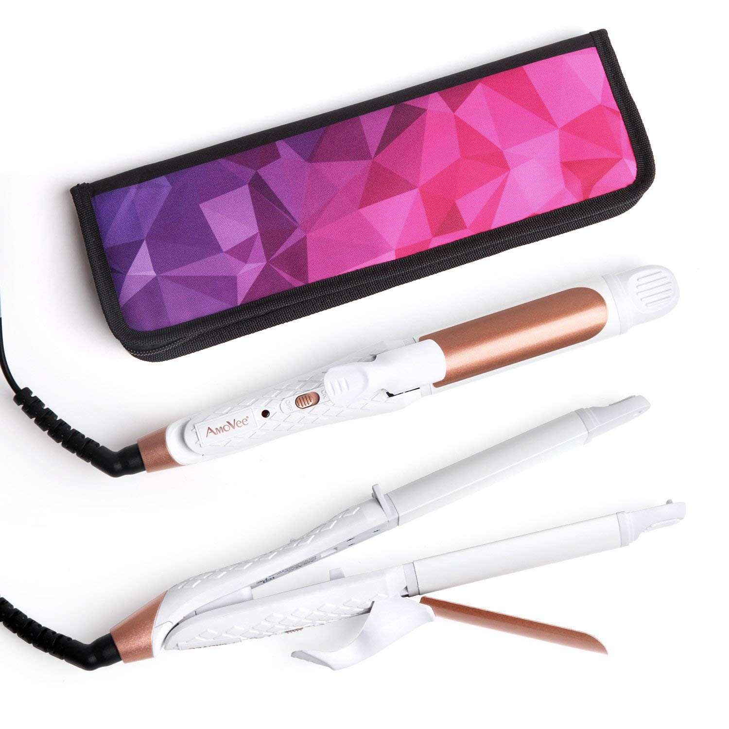 AmoVee Travel Curling Iron, Hair Straightener and Curler in One, Flat Iron Curling Iron in One, Dual Voltage Europe Travel Essen