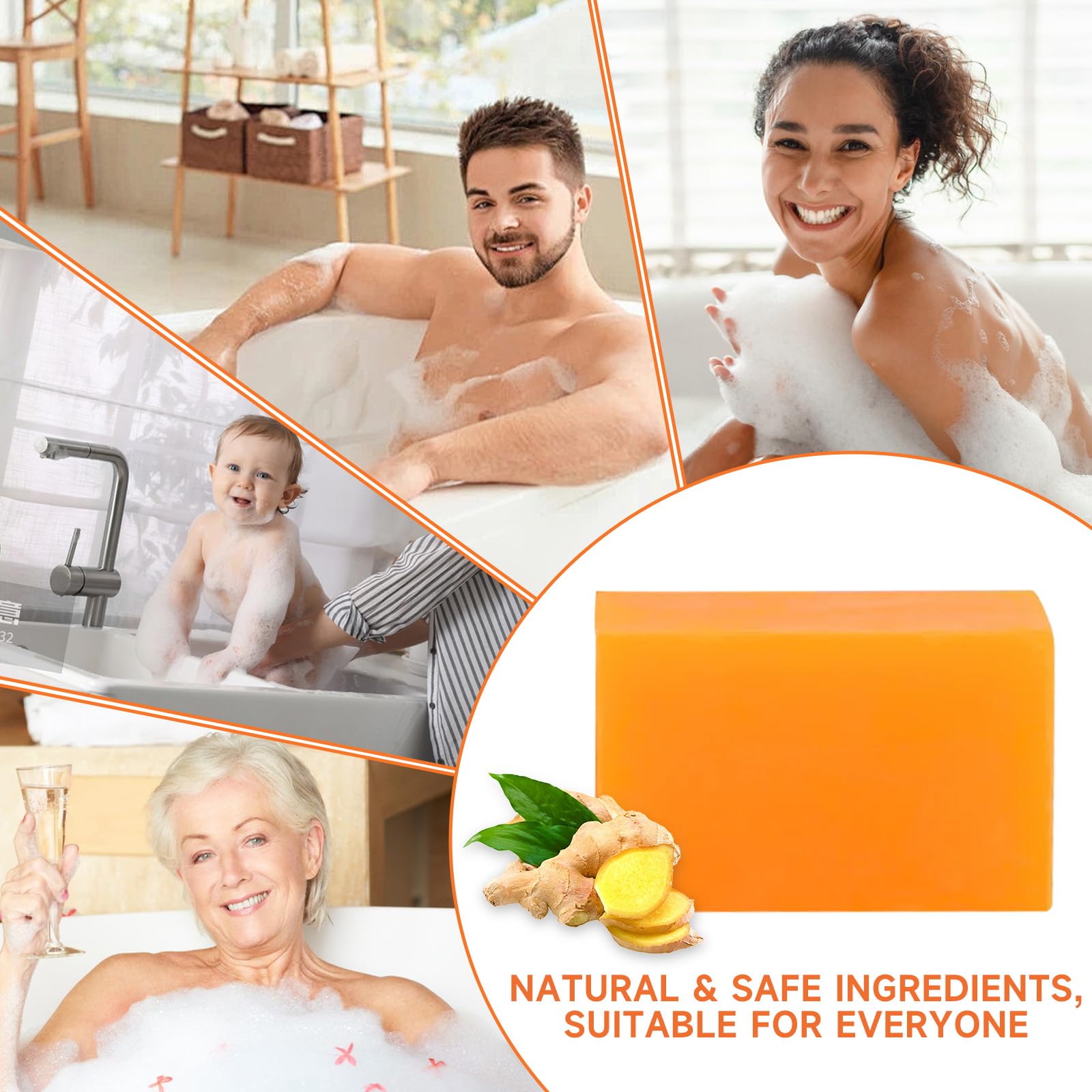3 Pcs Turmeric Soap Bar, Organic Turmeric Bar Soap For Face & Body Cleansing, Handmade Body Bath Soap Deeply Cleanse Body Smooth