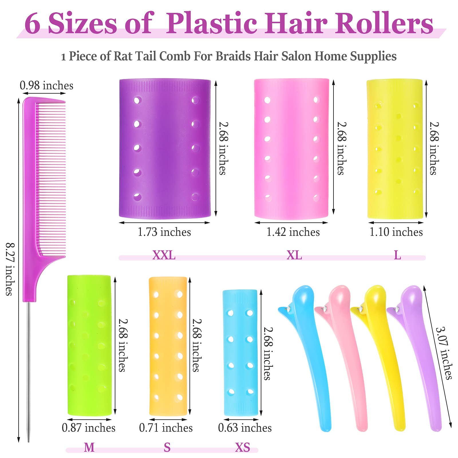 141 Pieces Magnetic Hair Rollers Set, Include 60 Pieces Mixed Sizes Plastic Hair Rollers With 60 Pins, 20 Duck Teeth Hair Clips