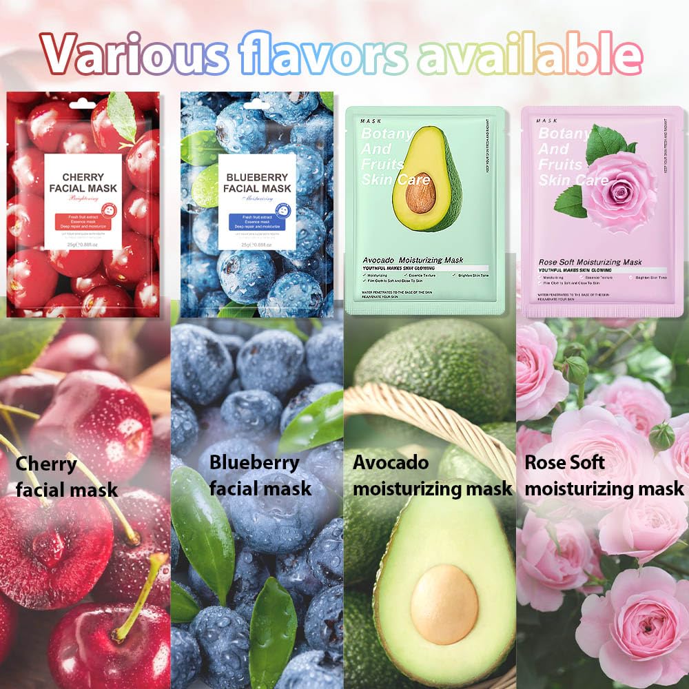 Kaely 10 Pack Variety Sheet Masks,Spa Party Face Masks For Kids Skin Care,Facial Mask Skincare Set Korean,Moisturize,Brighten,No