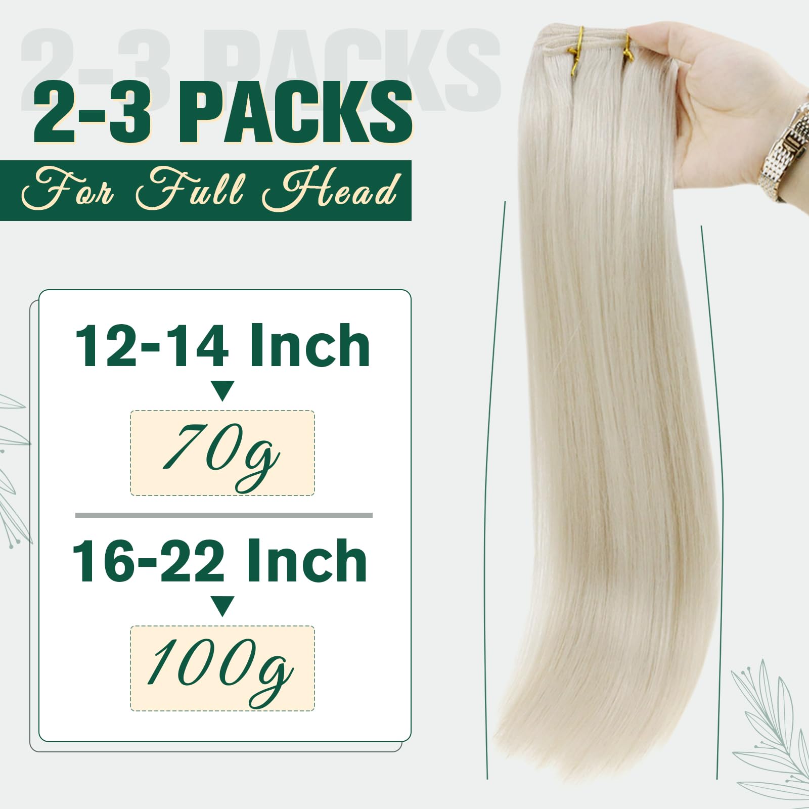 Runature Blonde Weft Hair Extensions Human Hair 22 Inch Straight Weft Human Hair Extensions Ice Blonde Hair Weft Extensions Hand