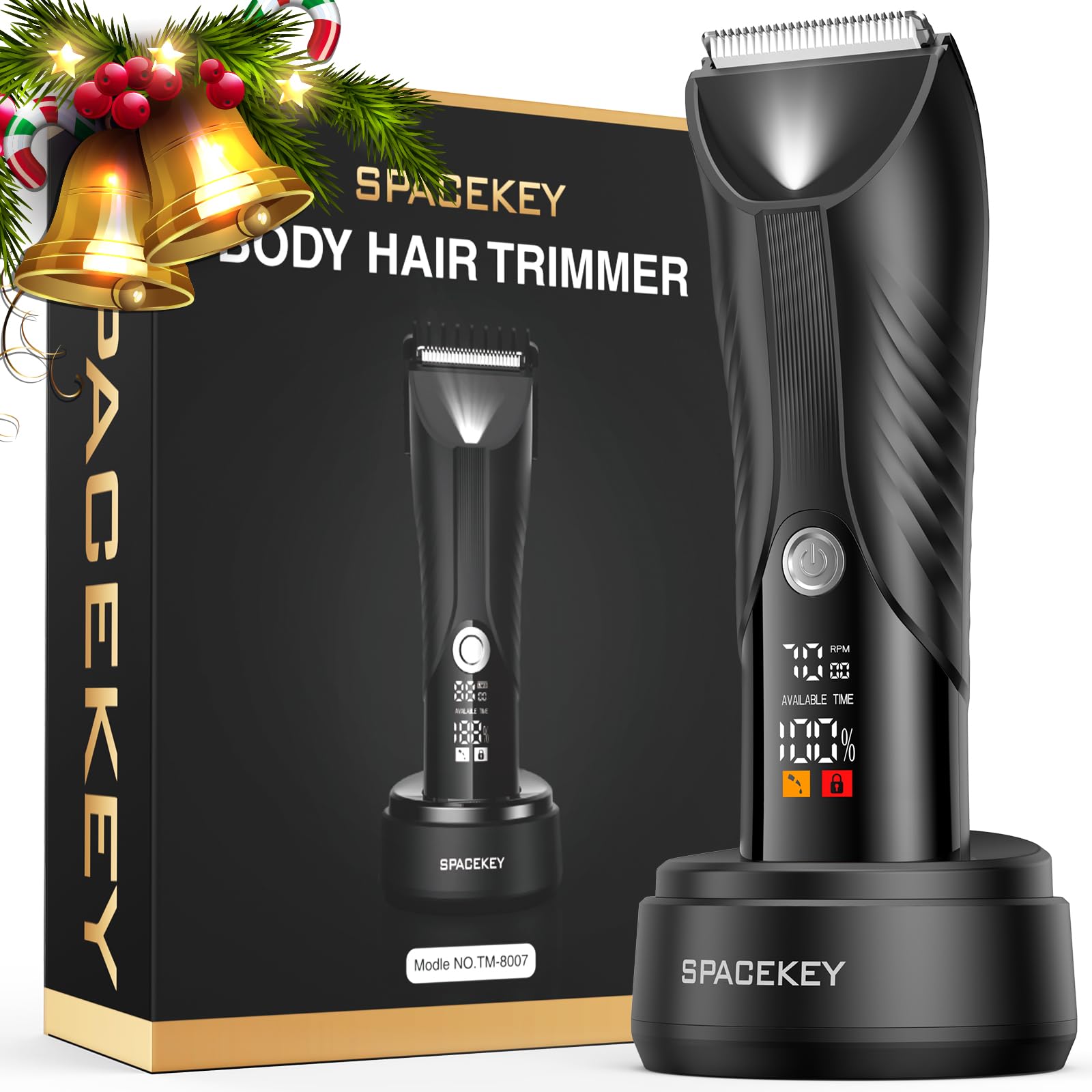Manscape Trimmer For Men, Electric Body Hair Trimmer, Ipx7 Waterproof Ball Trimmer Men With 2 Speeds, Led Light, Wet/Dry Groomer
